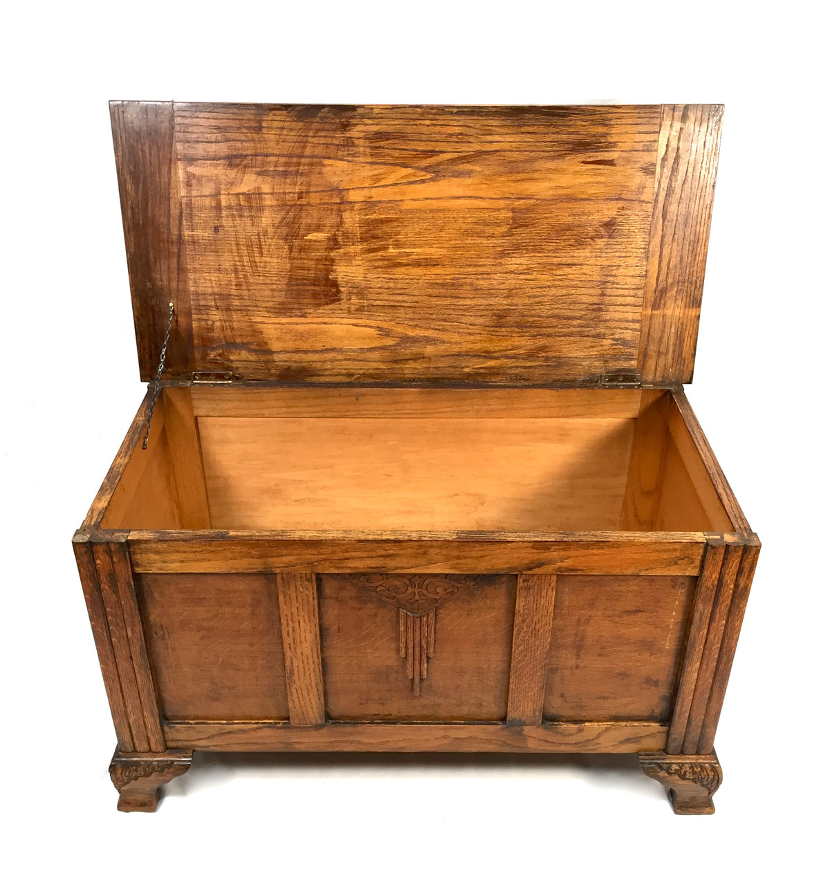 Antique Carved Wooden Oak Storage Blanket Box / Coffer Trunk 20th Century c.1930