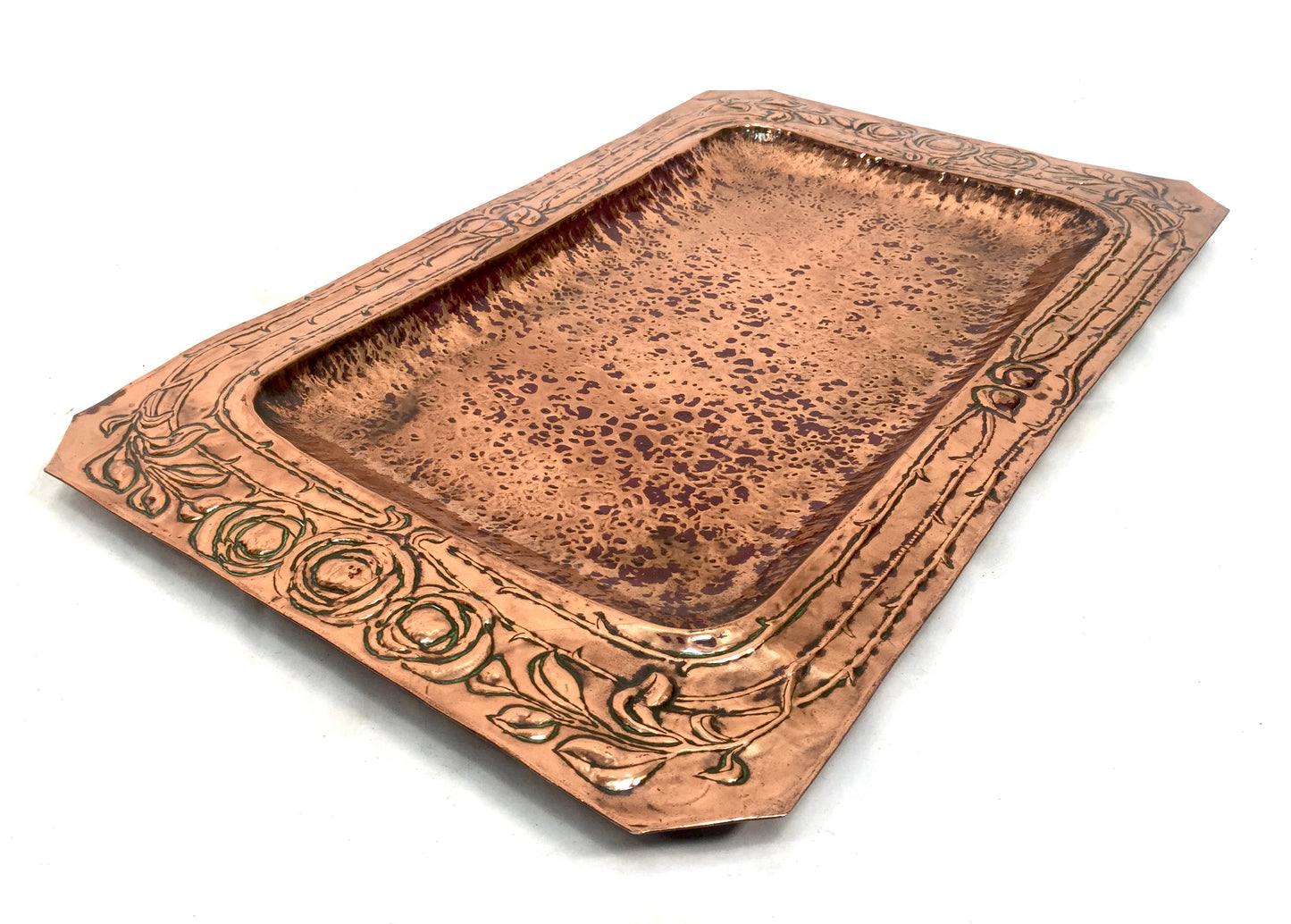Antique Art Nouveau Large Hammered Copper Plate Tray Platter Arts & Crafts c1900