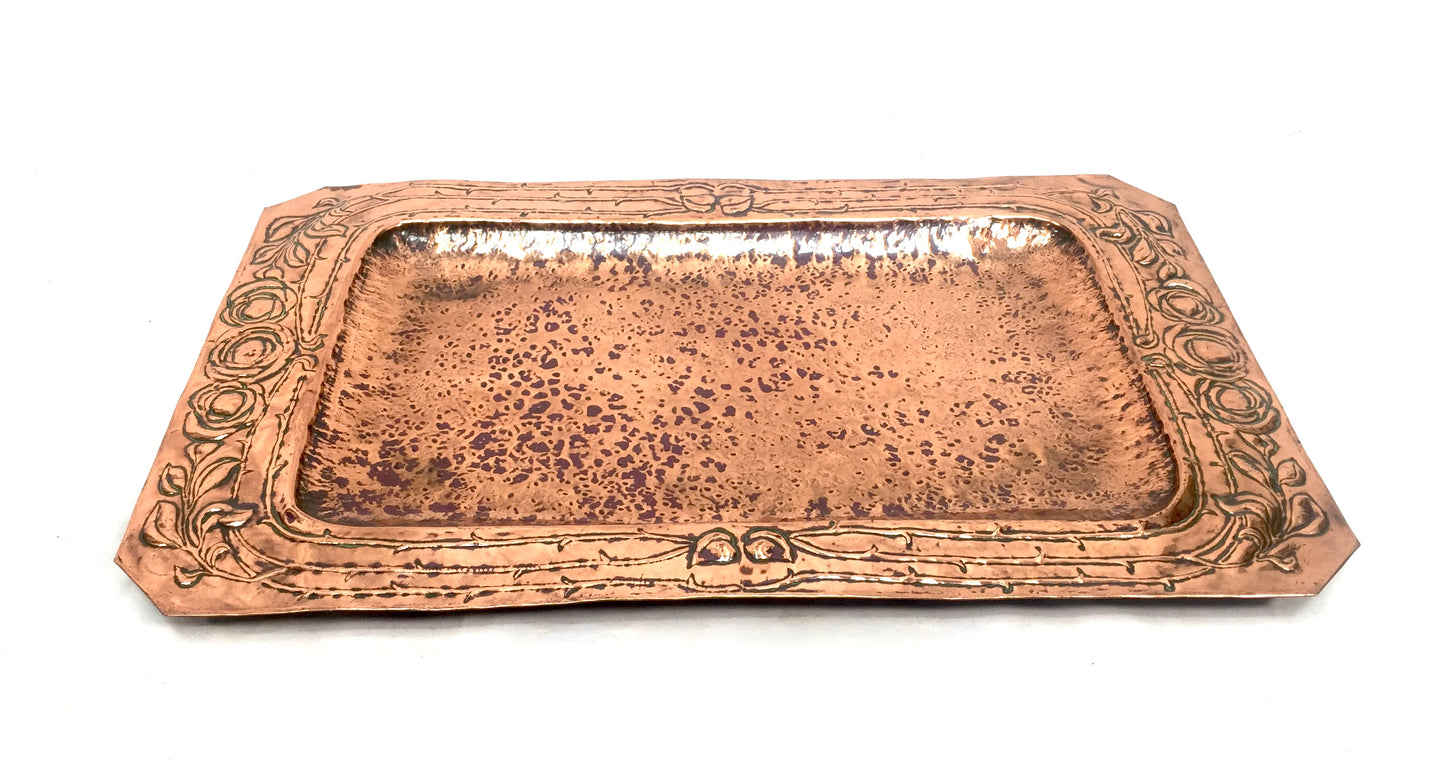 Antique Art Nouveau Large Hammered Copper Plate Tray Platter Arts & Crafts c1900