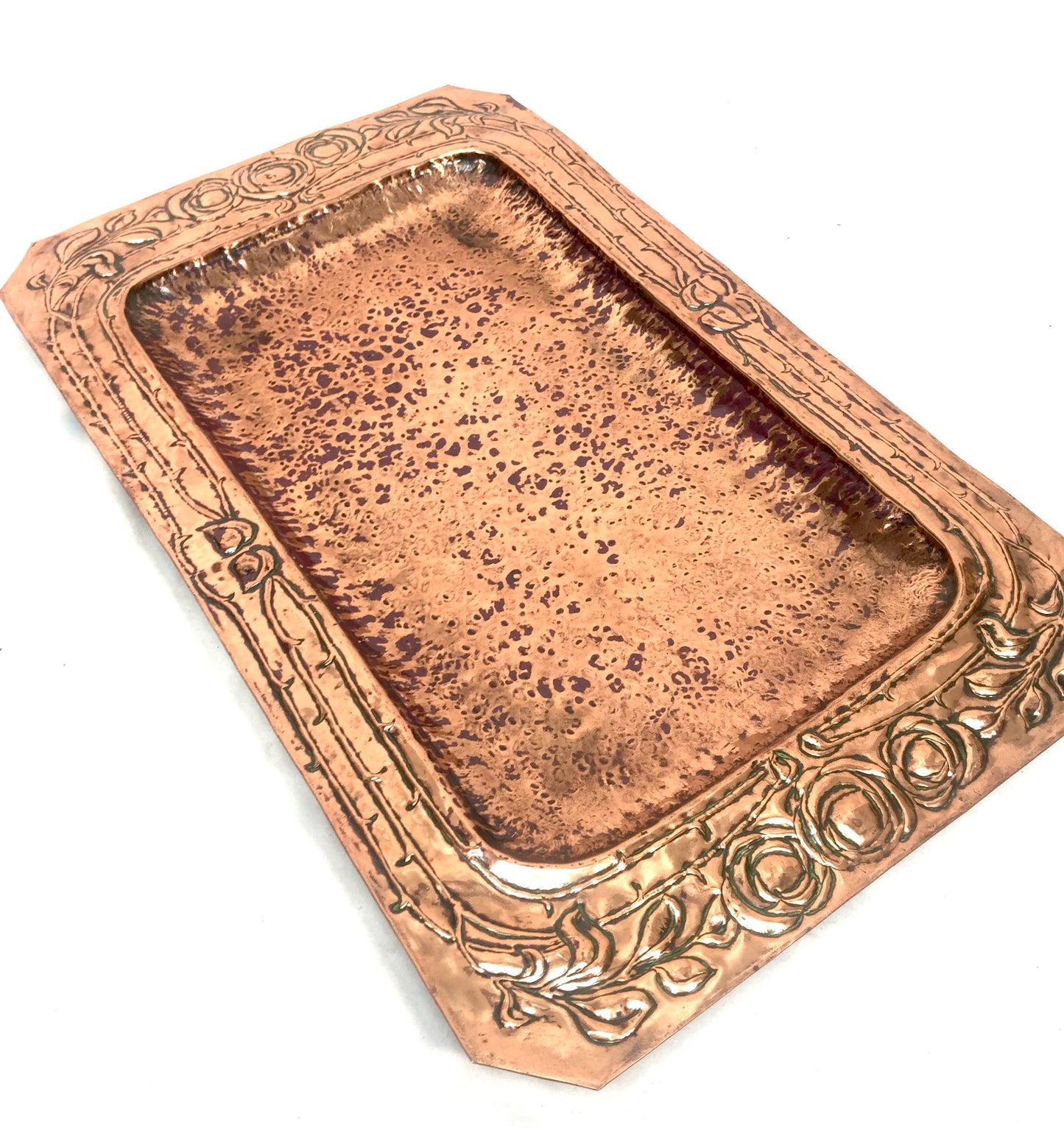 Antique Art Nouveau Large Hammered Copper Plate Tray Platter Arts & Crafts c1900