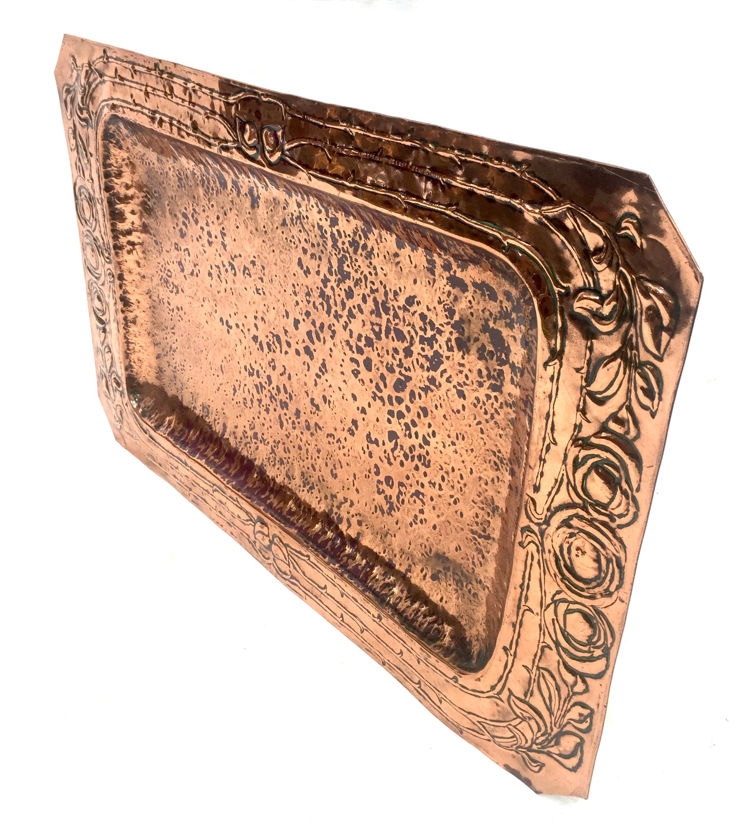 Antique Art Nouveau Large Hammered Copper Plate Tray Platter Arts & Crafts c1900