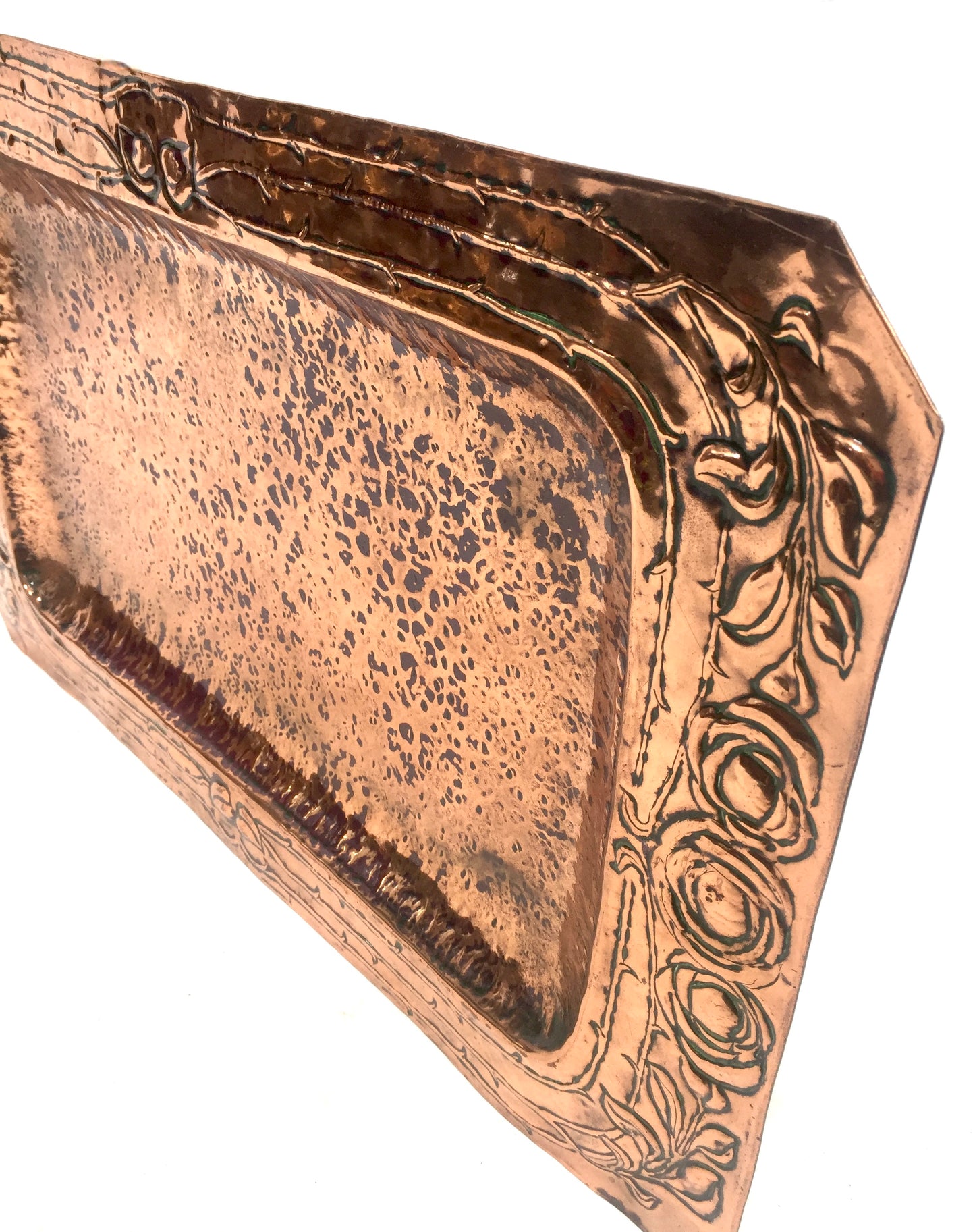 Antique Art Nouveau Large Hammered Copper Plate Tray Platter Arts & Crafts c1900