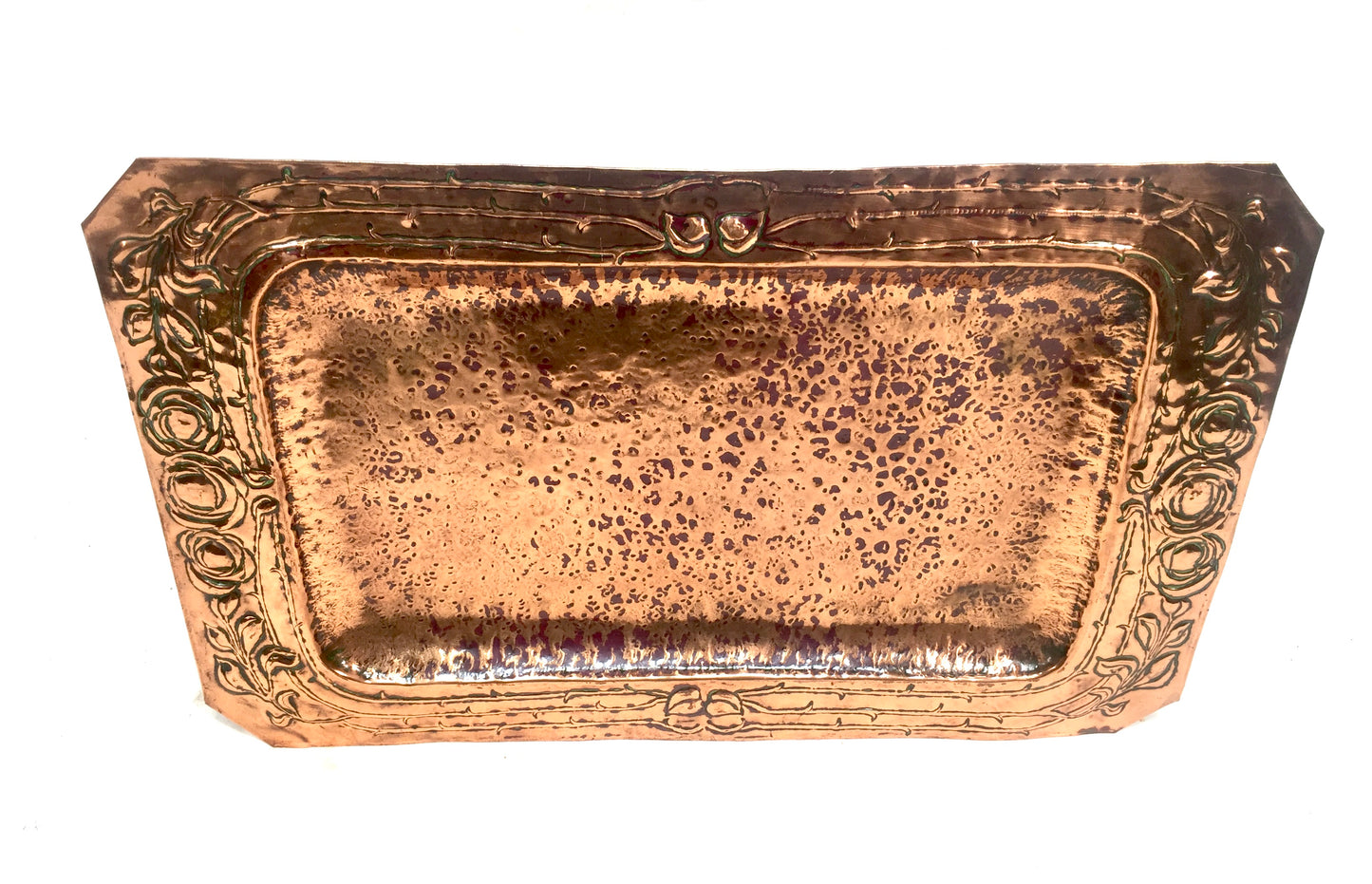 Antique Art Nouveau Large Hammered Copper Plate Tray Platter Arts & Crafts c1900