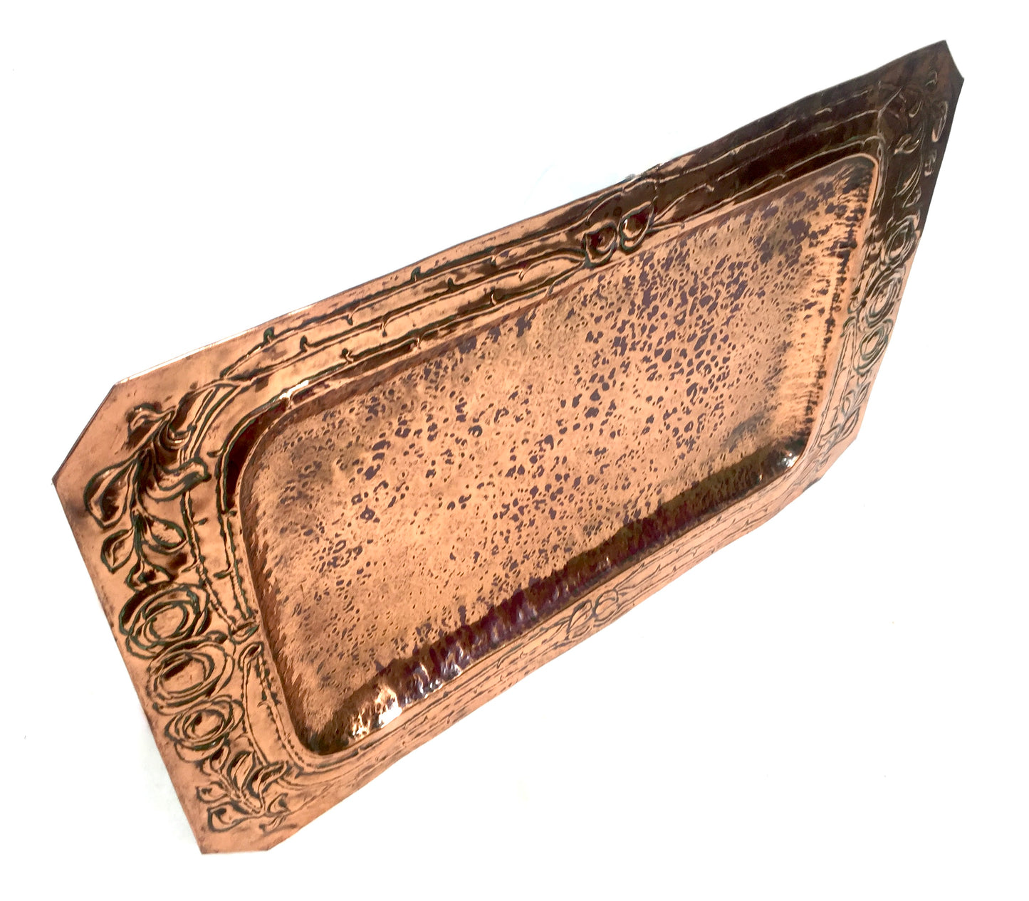 Antique Art Nouveau Large Hammered Copper Plate Tray Platter Arts & Crafts c1900