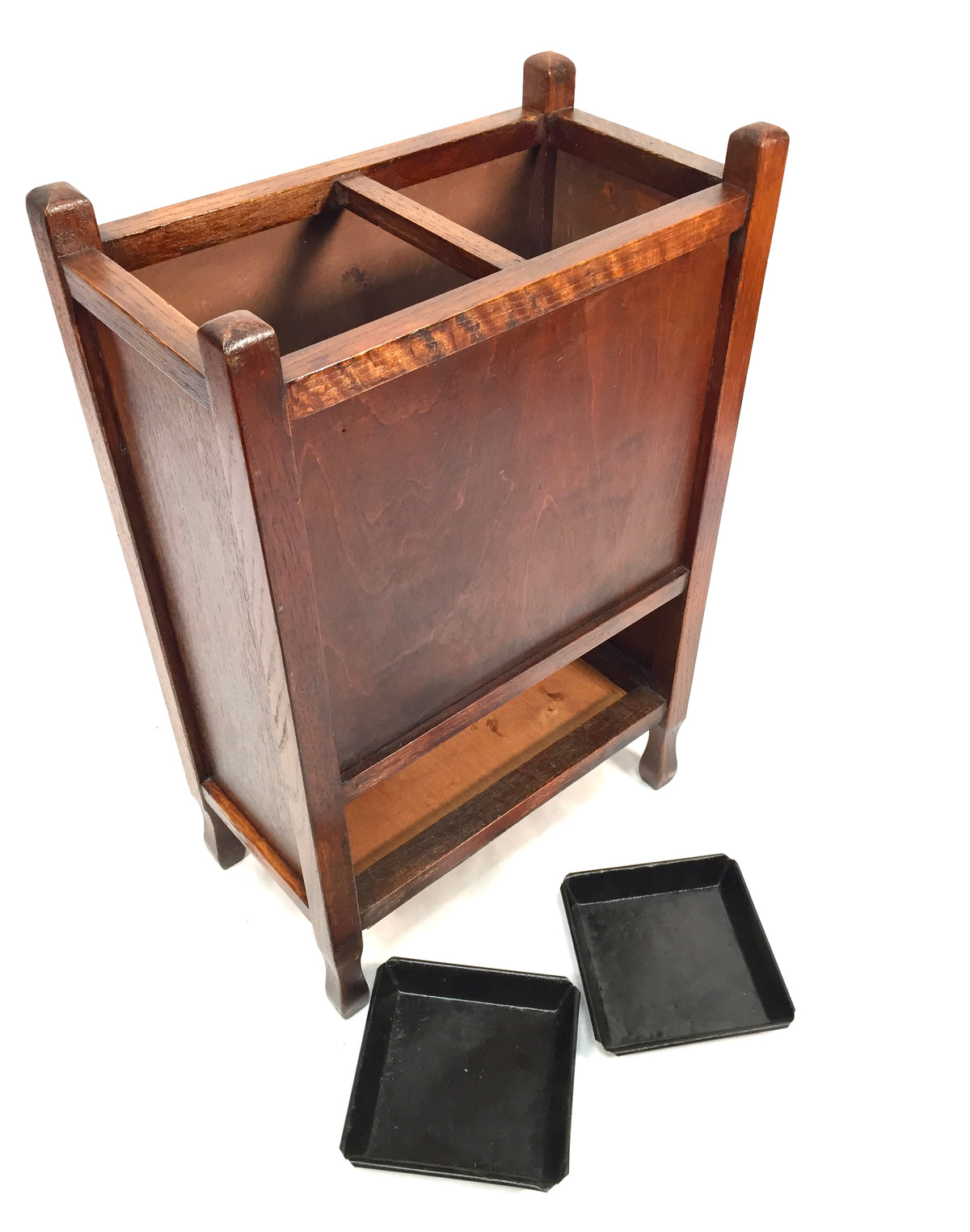 Antique Art Deco Entrance Hall Oak Wooden Stick and Umbrella Stand Holder c.1930