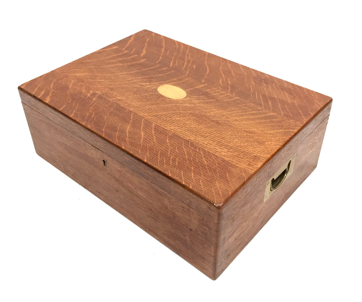 Antique Oak Wooden Jewellery Box / Trinket Case / Canteen Storage Cabinet c.1900