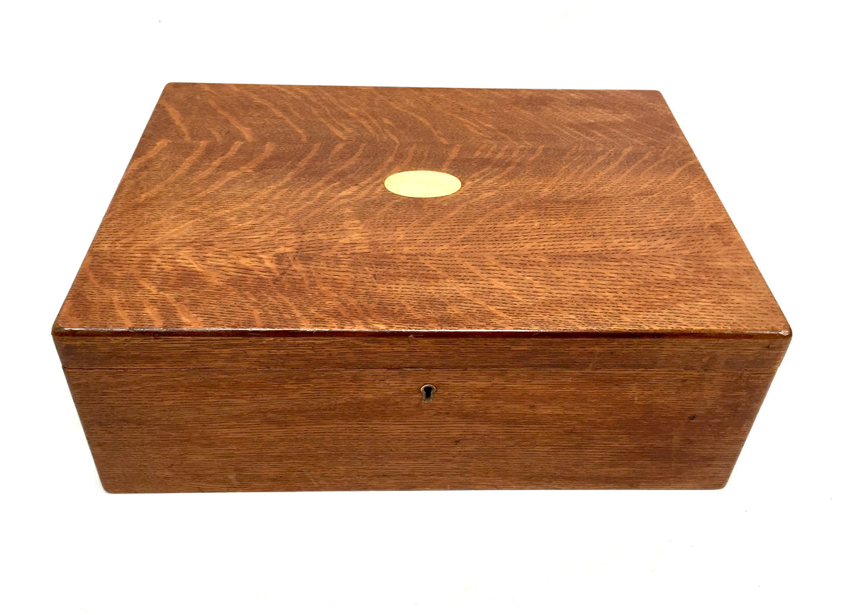 Antique Oak Wooden Jewellery Box / Trinket Case / Canteen Storage Cabinet c.1900
