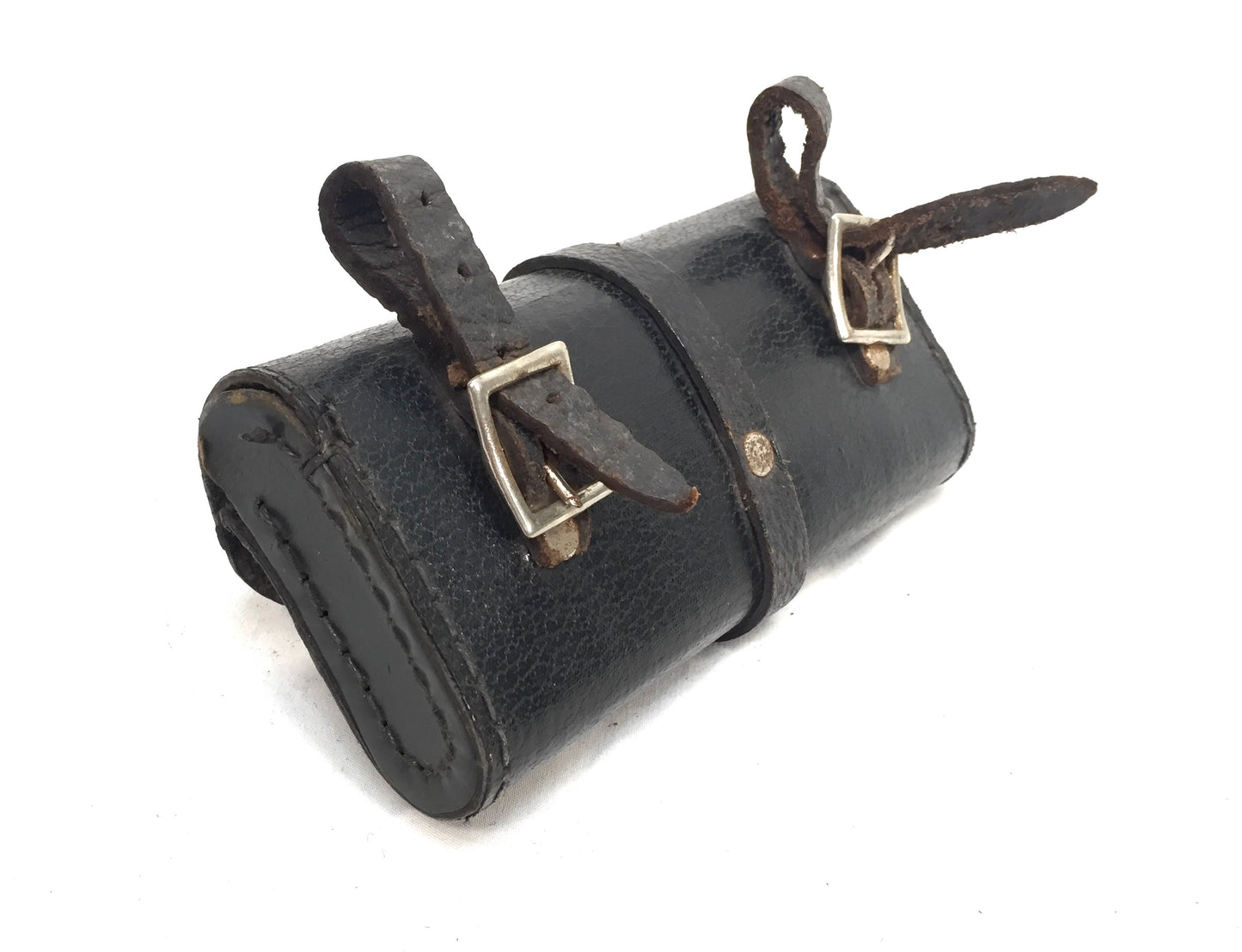 Antique Bicycle Repair Kit in Black Leather Saddle Bag with John Bull Repair Tin