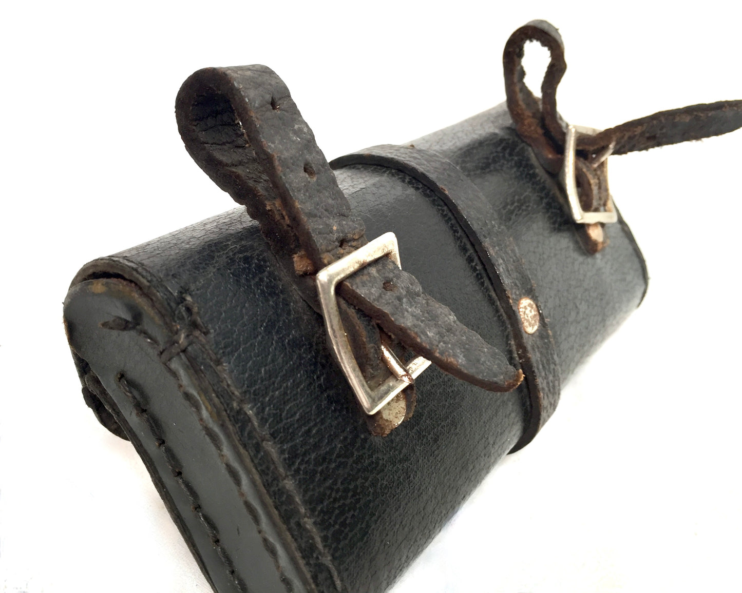 Antique Bicycle Repair Kit in Black Leather Saddle Bag with John Bull Repair Tin