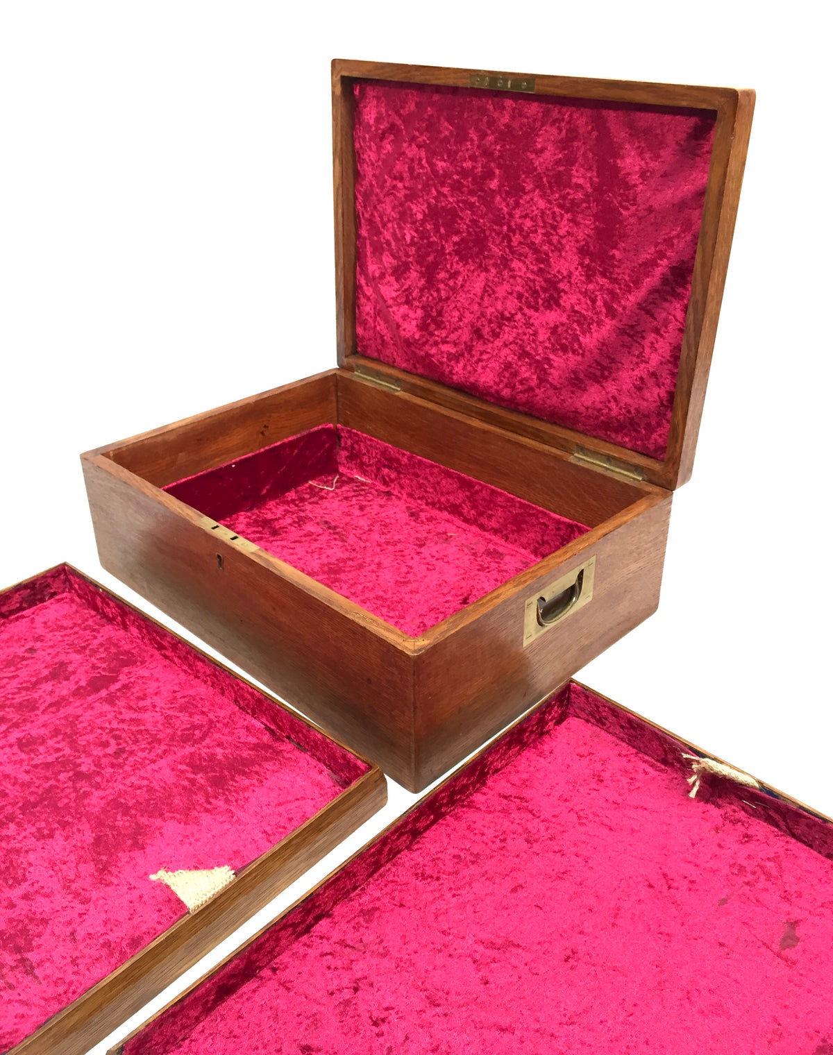 Antique Oak Wooden Jewellery Box / Trinket Case / Canteen Storage Cabinet c.1900