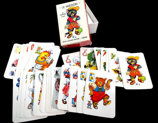 Antique Game - 1970s Austrian Cat Card Game by Piatnik in Vienna 'Le Mistigri'