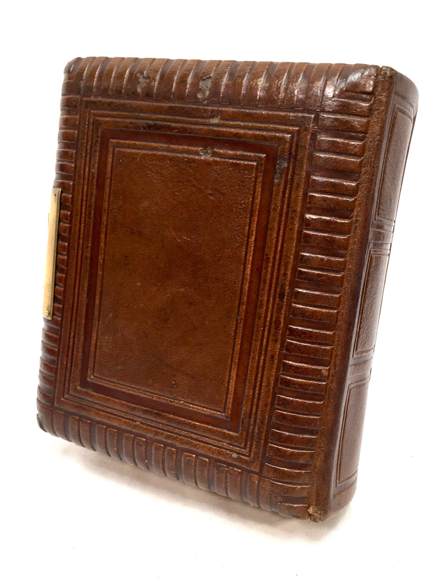 Antique 19th Century Victorian Brown Leather Bound & Brass Photo Album Book