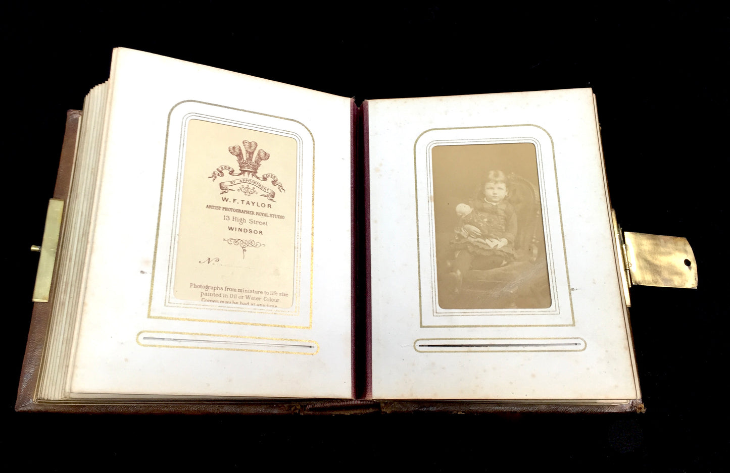 Antique 19th Century Victorian Brown Leather Bound & Brass Photo Album Book