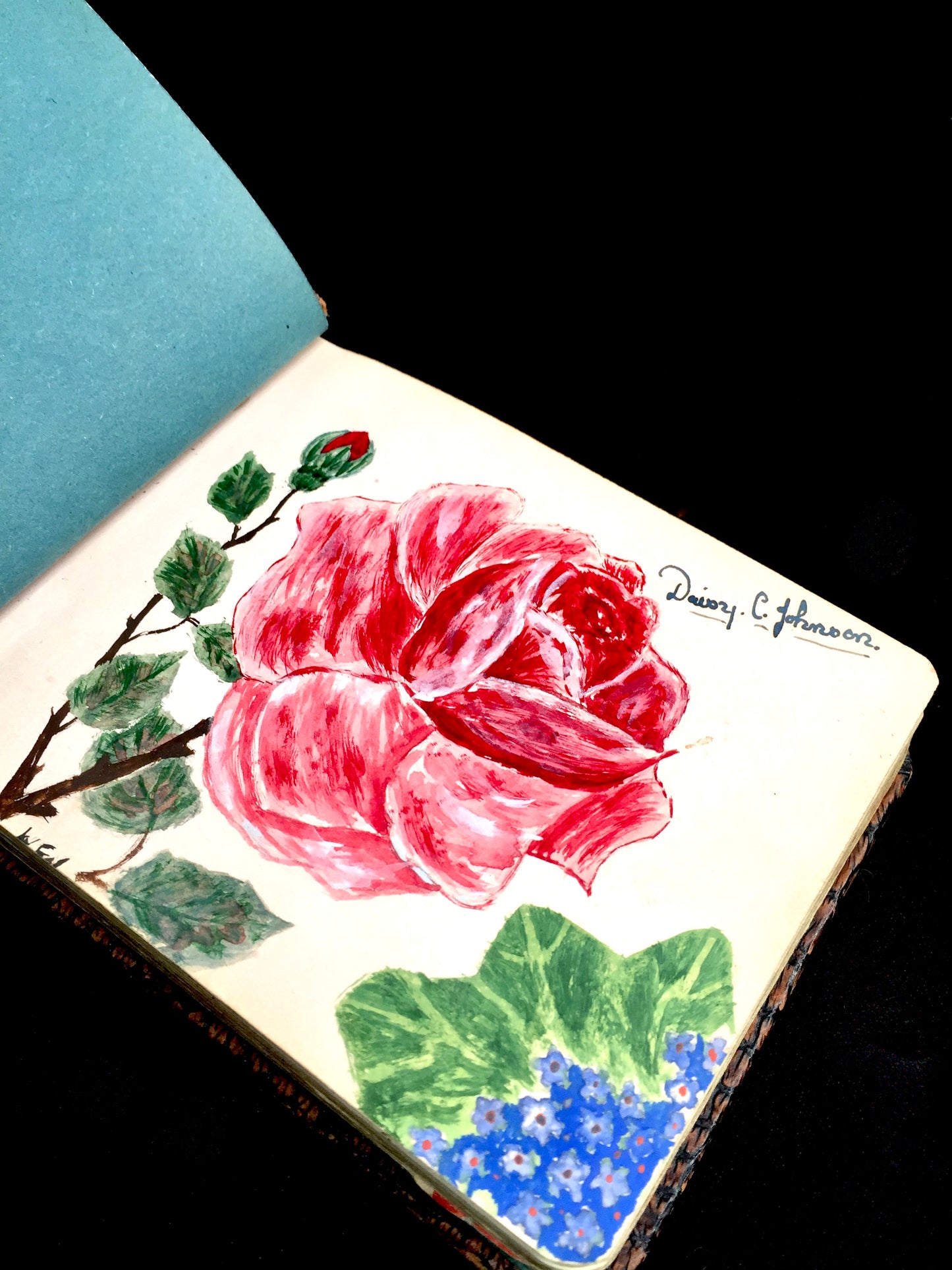 Antique 1920s Personal Artist Sketch Book / & Art Album / Diary with Drawings