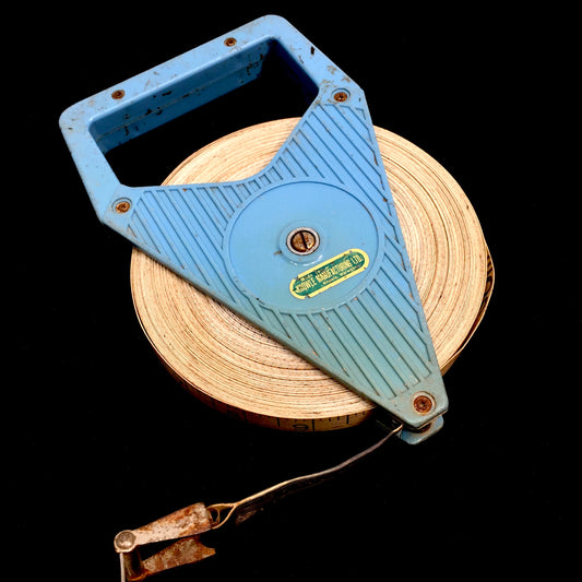 Vintage 30 Meter Extra Long Fibre Glass 1970s Tape Measure on Blue Handle / Tool