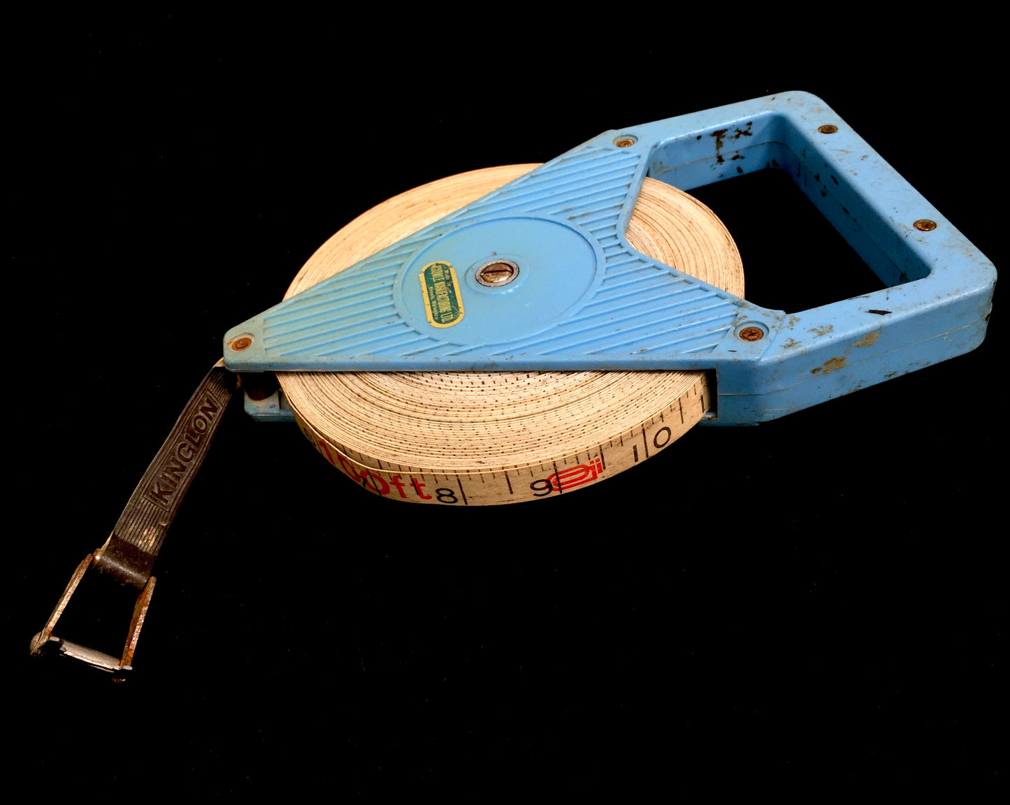 Vintage 30 Meter Extra Long Fibre Glass 1970s Tape Measure on Blue Handle / Tool