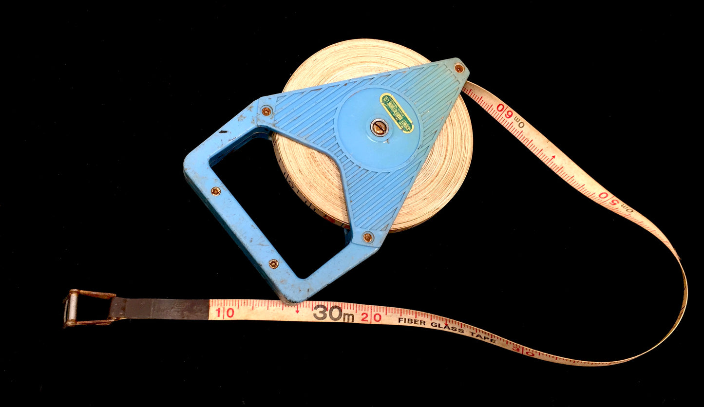 Vintage 30 Meter Extra Long Fibre Glass 1970s Tape Measure on Blue Handle / Tool