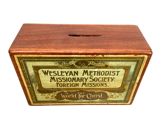 Antique Wooden Wesleyan Methodist Missionary Society Collection Offering Box