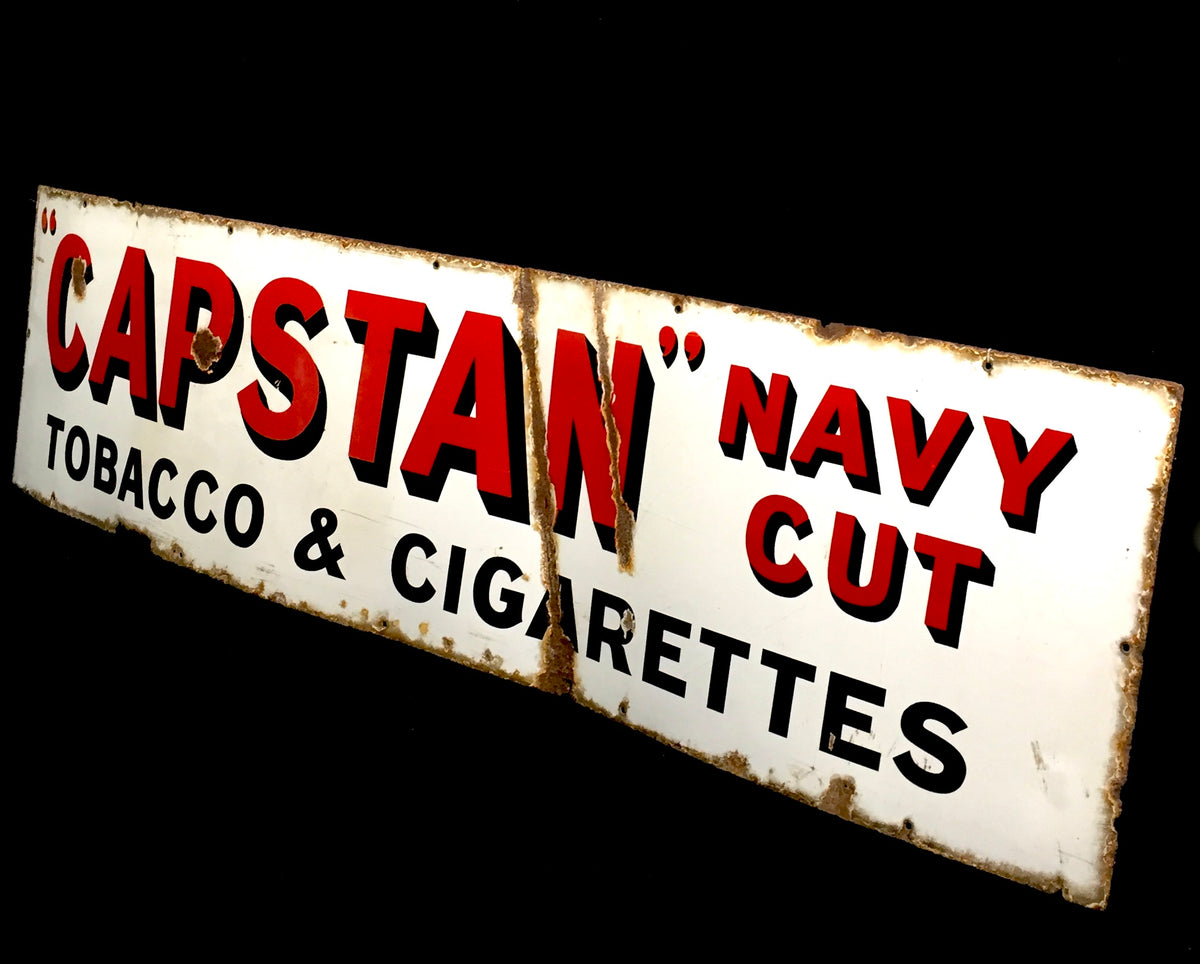 Antique Advertising 1930s Large Enamel Shop Sign for Capstan Navy Cut Cigarettes