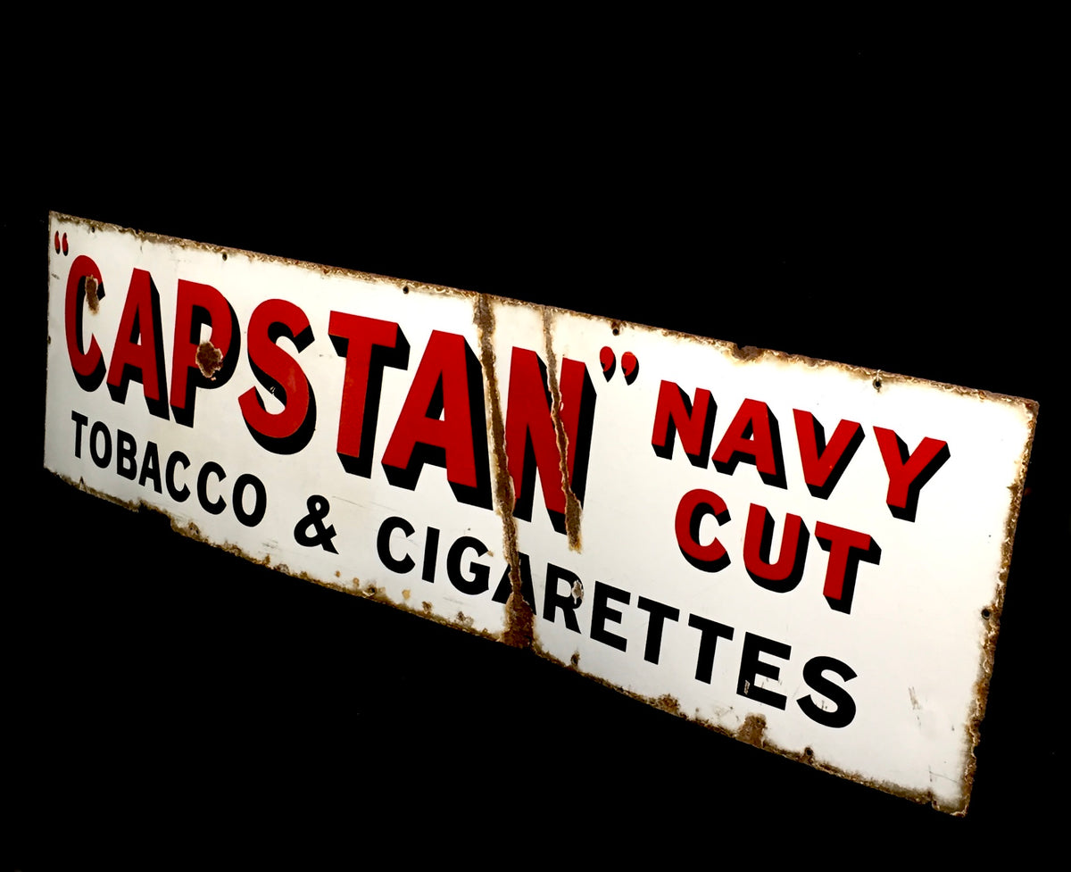 Antique Advertising 1930s Large Enamel Shop Sign for Capstan Navy Cut Cigarettes