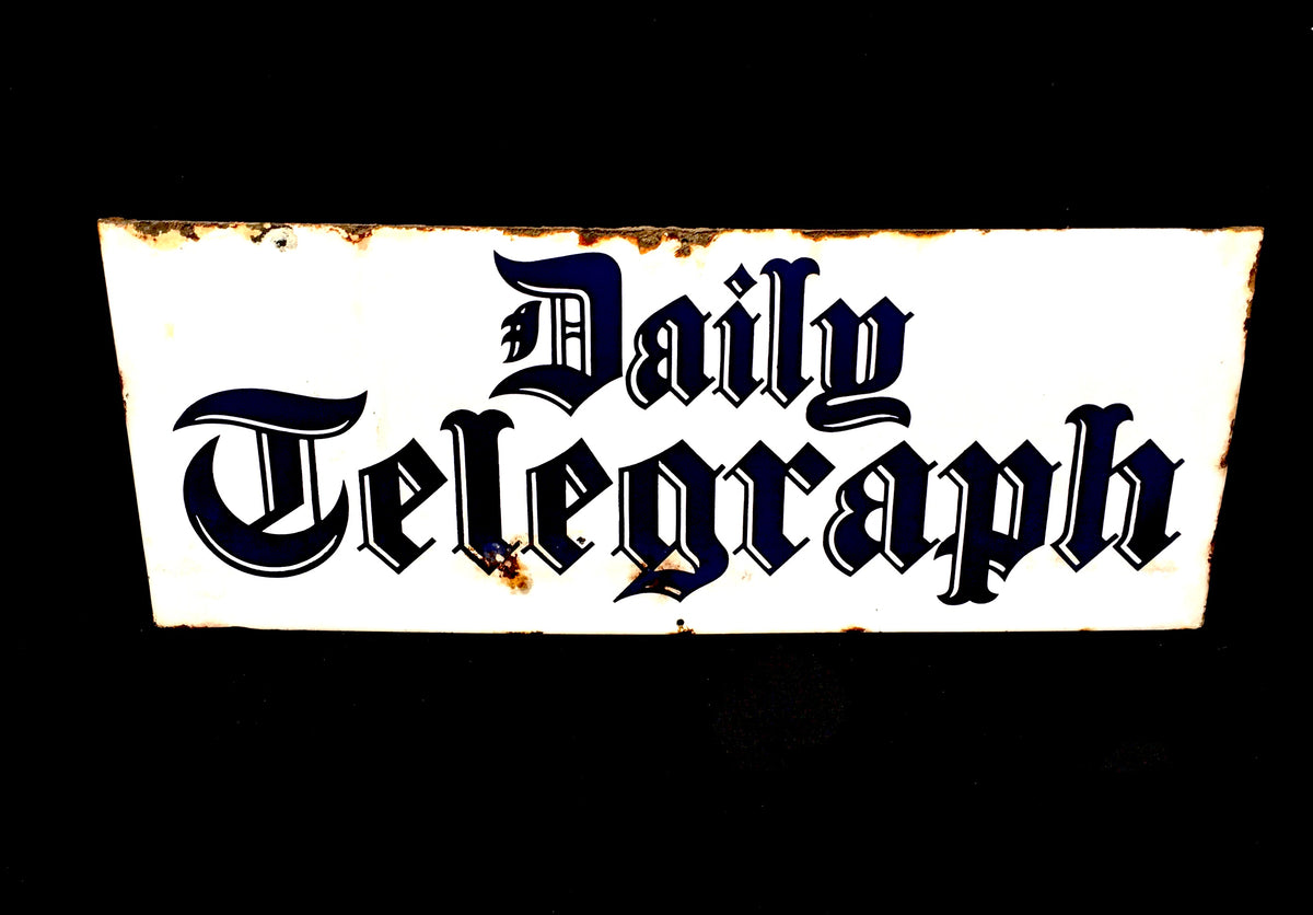 Antique Advertising - 1950's White & Blue Enamel Daily Telegraph Newspaper Sign