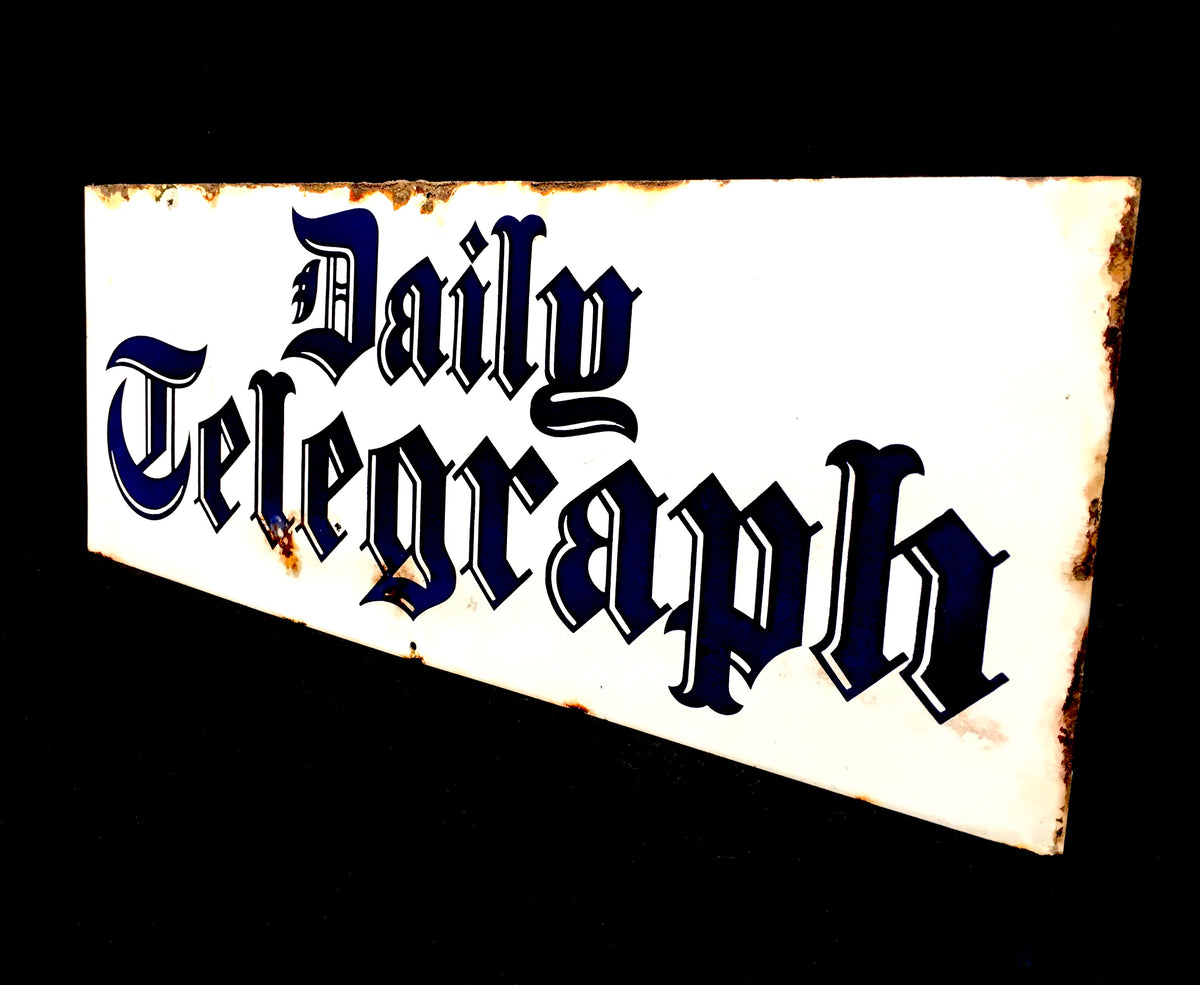 Antique Advertising - 1950's White & Blue Enamel Daily Telegraph Newspaper Sign