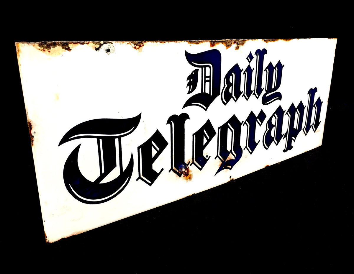 Antique Advertising - 1950's White & Blue Enamel Daily Telegraph Newspaper Sign