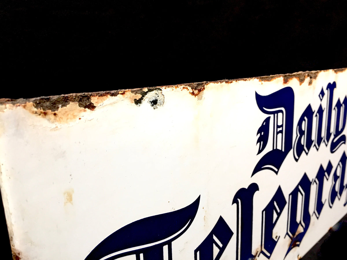 Antique Advertising - 1950's White & Blue Enamel Daily Telegraph Newspaper Sign