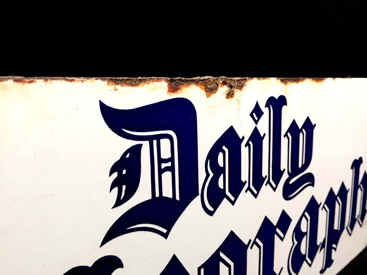 Antique Advertising - 1950's White & Blue Enamel Daily Telegraph Newspaper Sign