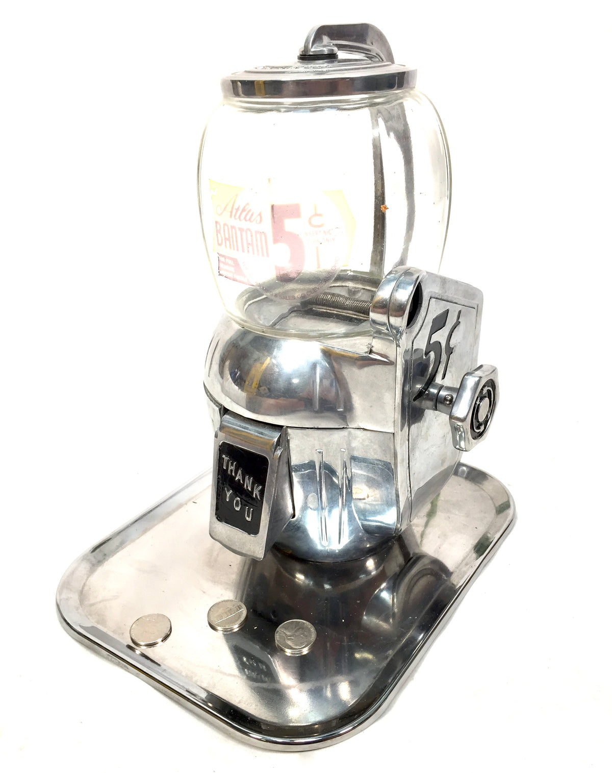 Antique Coin Operated Atlas Bantam 5¢ Peanut Vending Machine Working c.1947