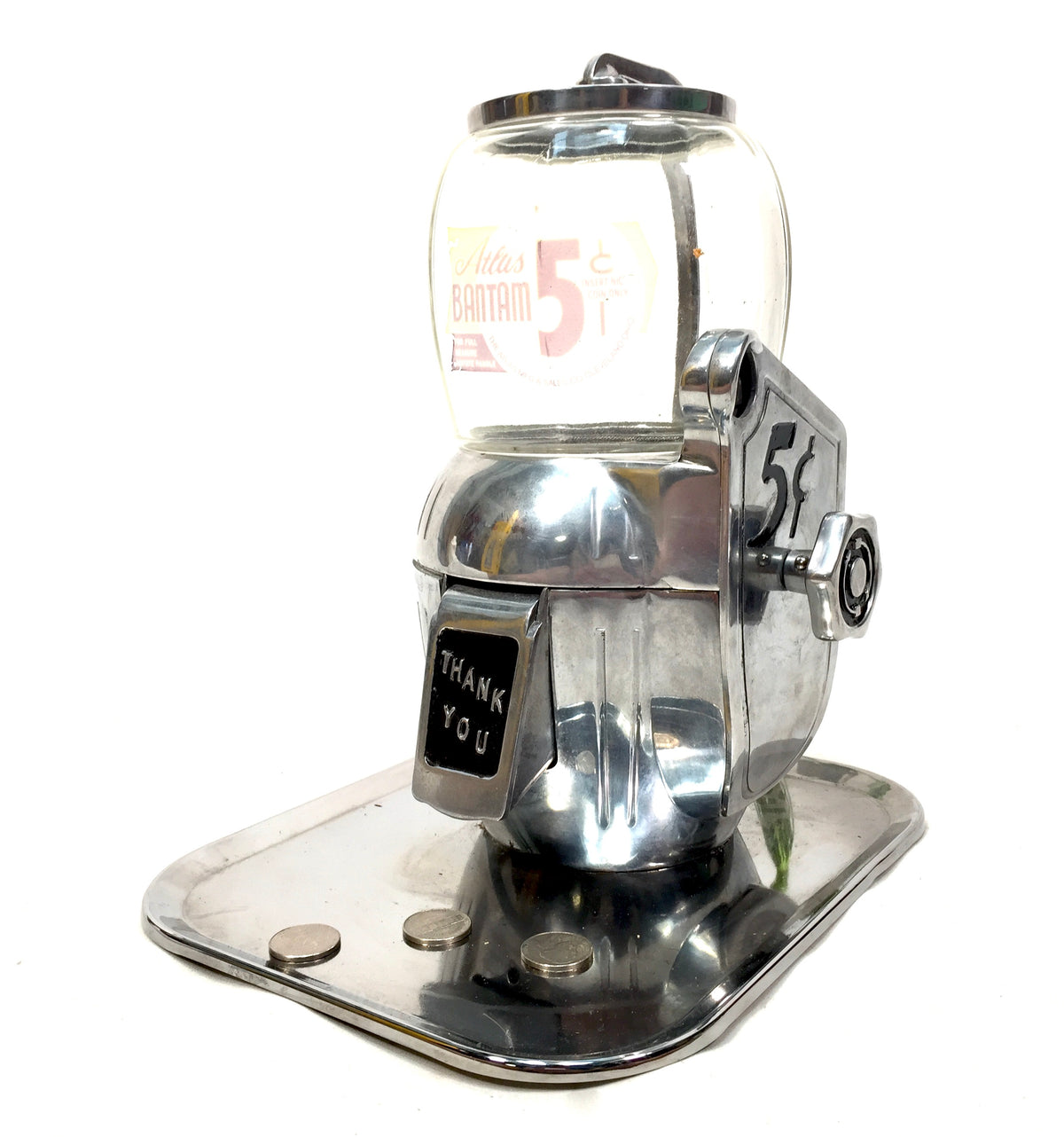 Antique Coin Operated Atlas Bantam 5¢ Peanut Vending Machine Working c.1947