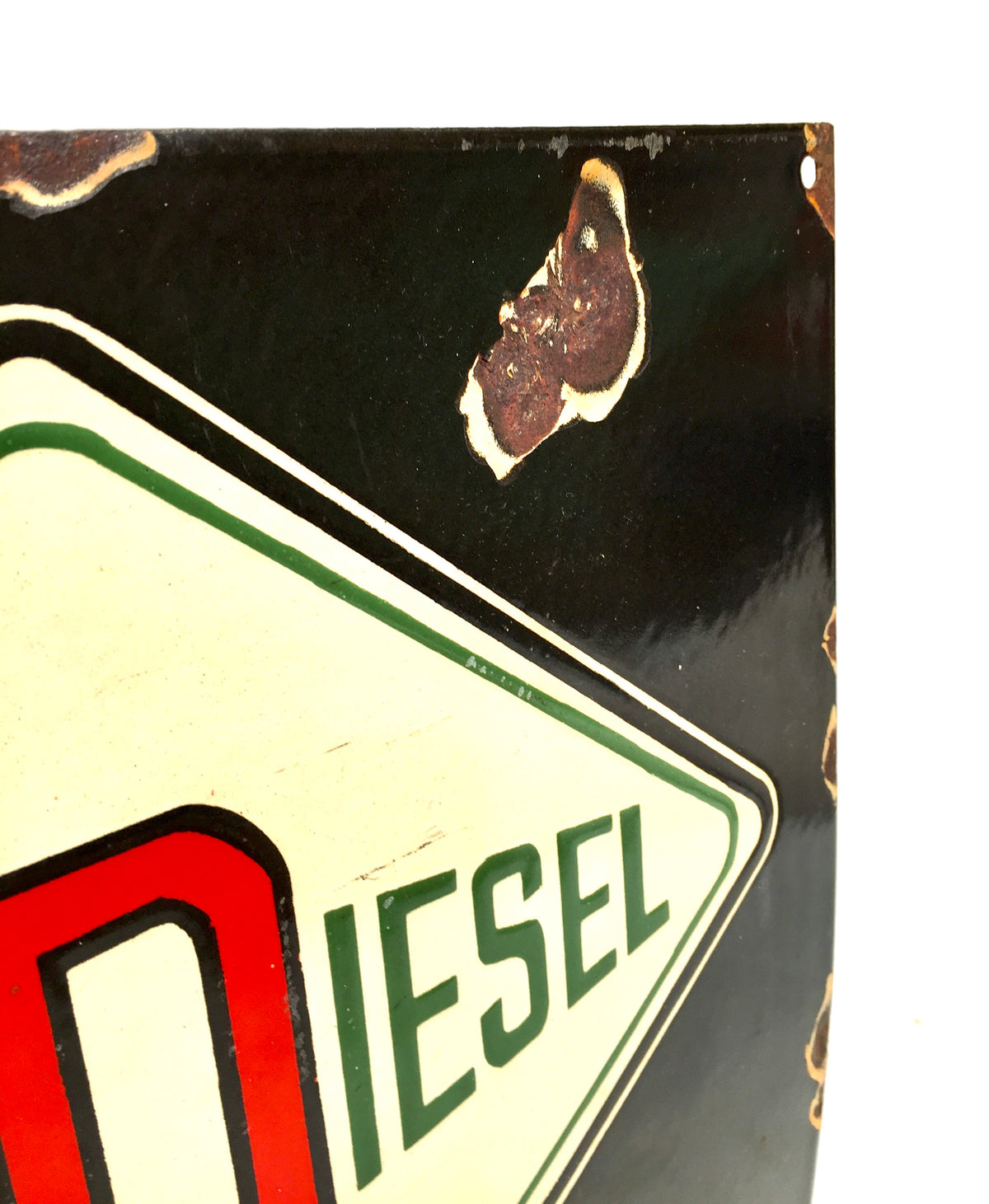 Vintage Advertising - Square Power Diesel Fuel Enamel Sign / Black Cream Red