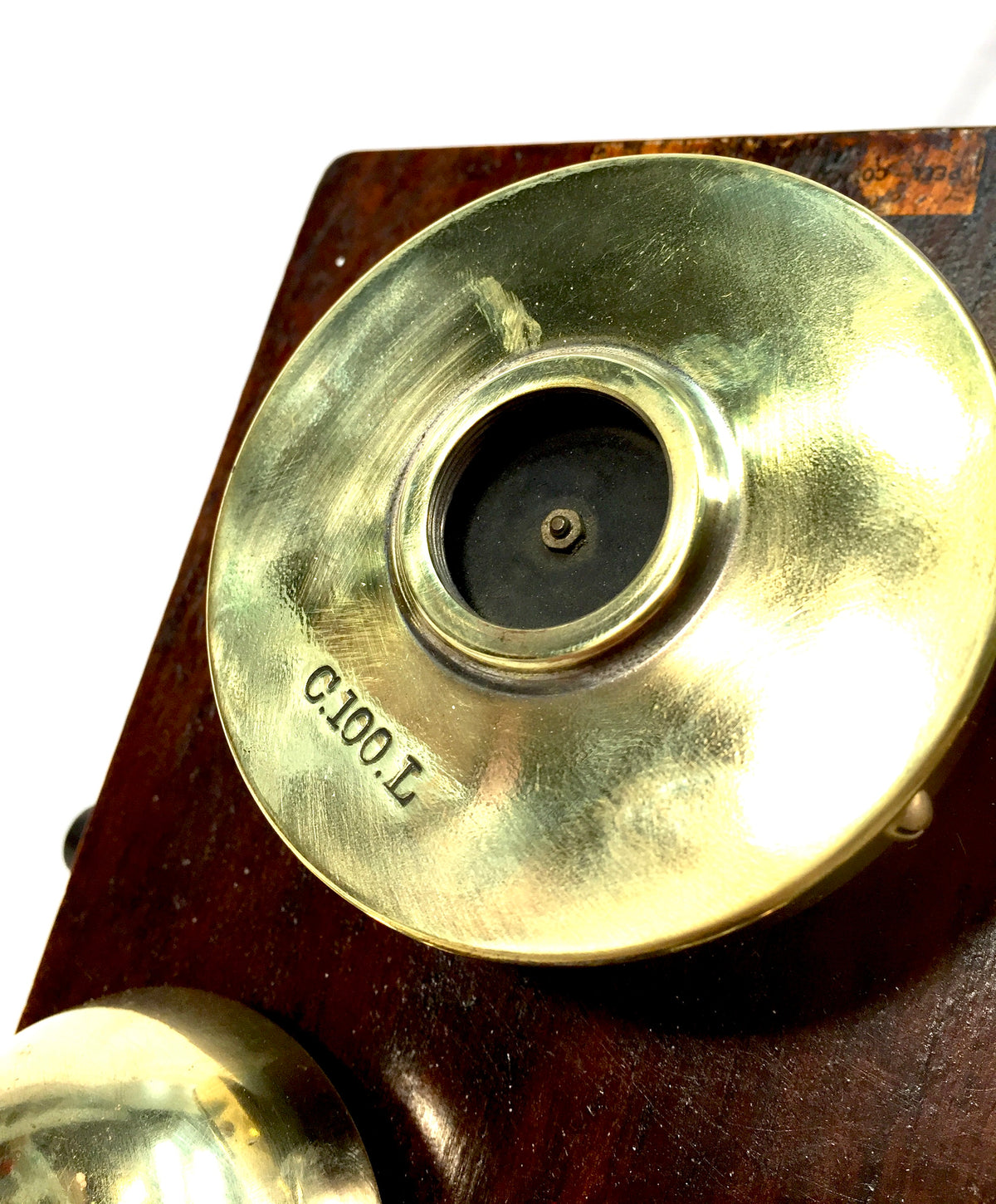 Antique Original 1910s Peel-Conner Telephone Works Two Bar Wood Brass Wall Phone