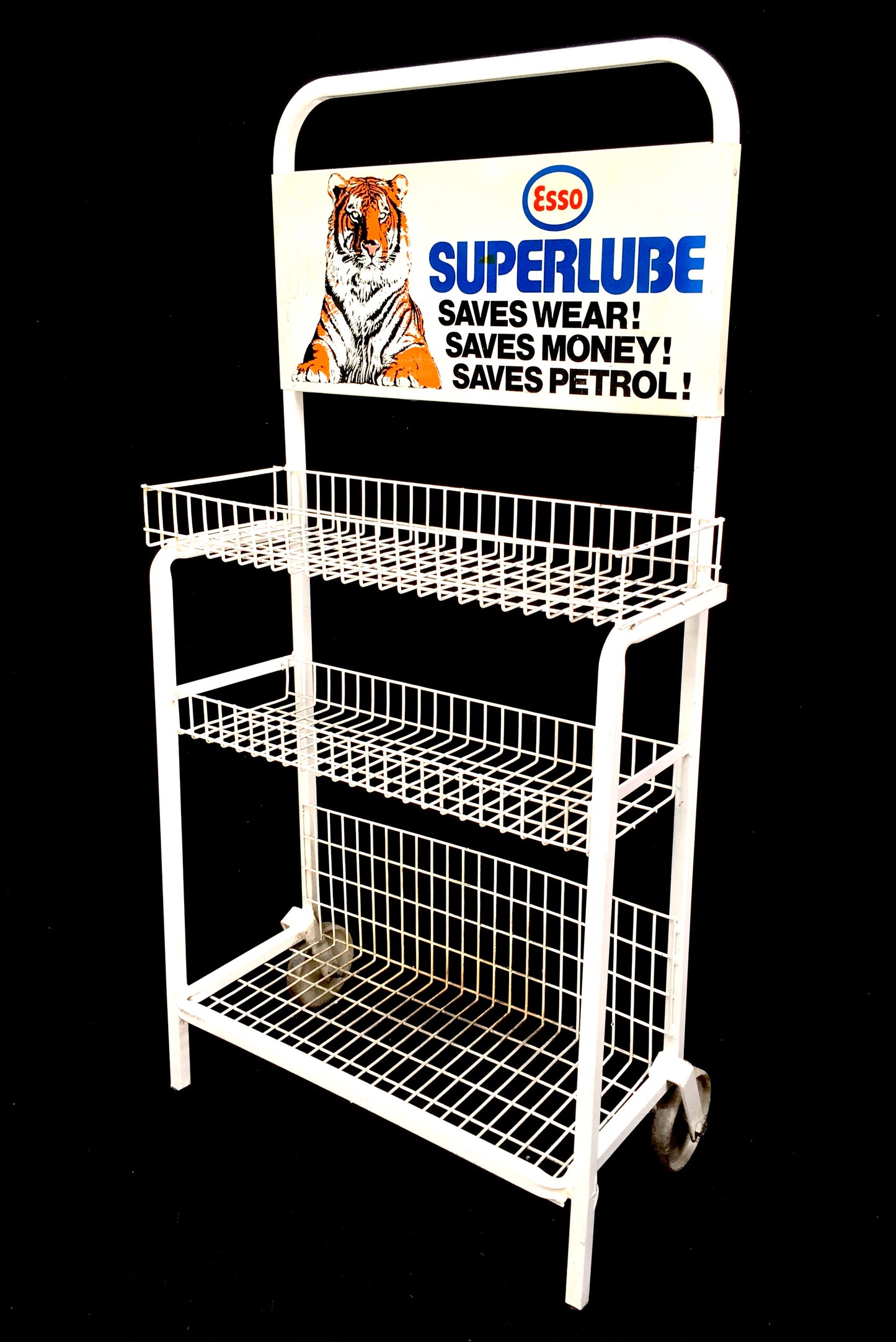 Antique Advertising - Vintage Esso Motor Oil Garage Display Shelf Stand / Sign