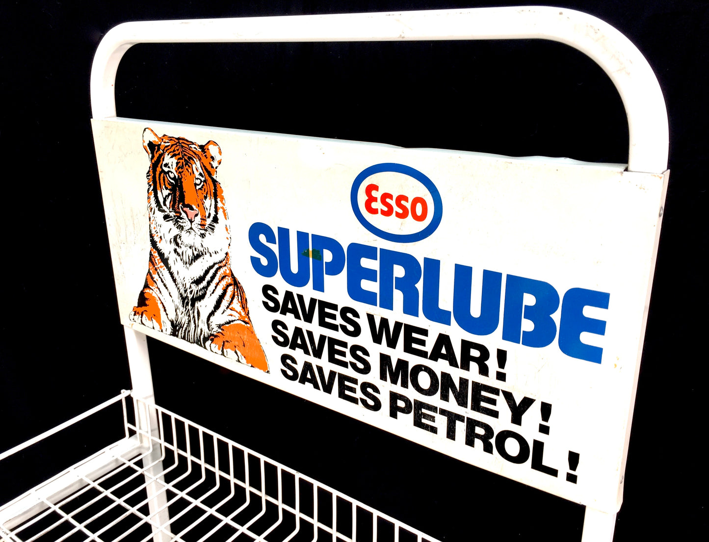 Antique Advertising - Vintage Esso Motor Oil Garage Display Shelf Stand / Sign