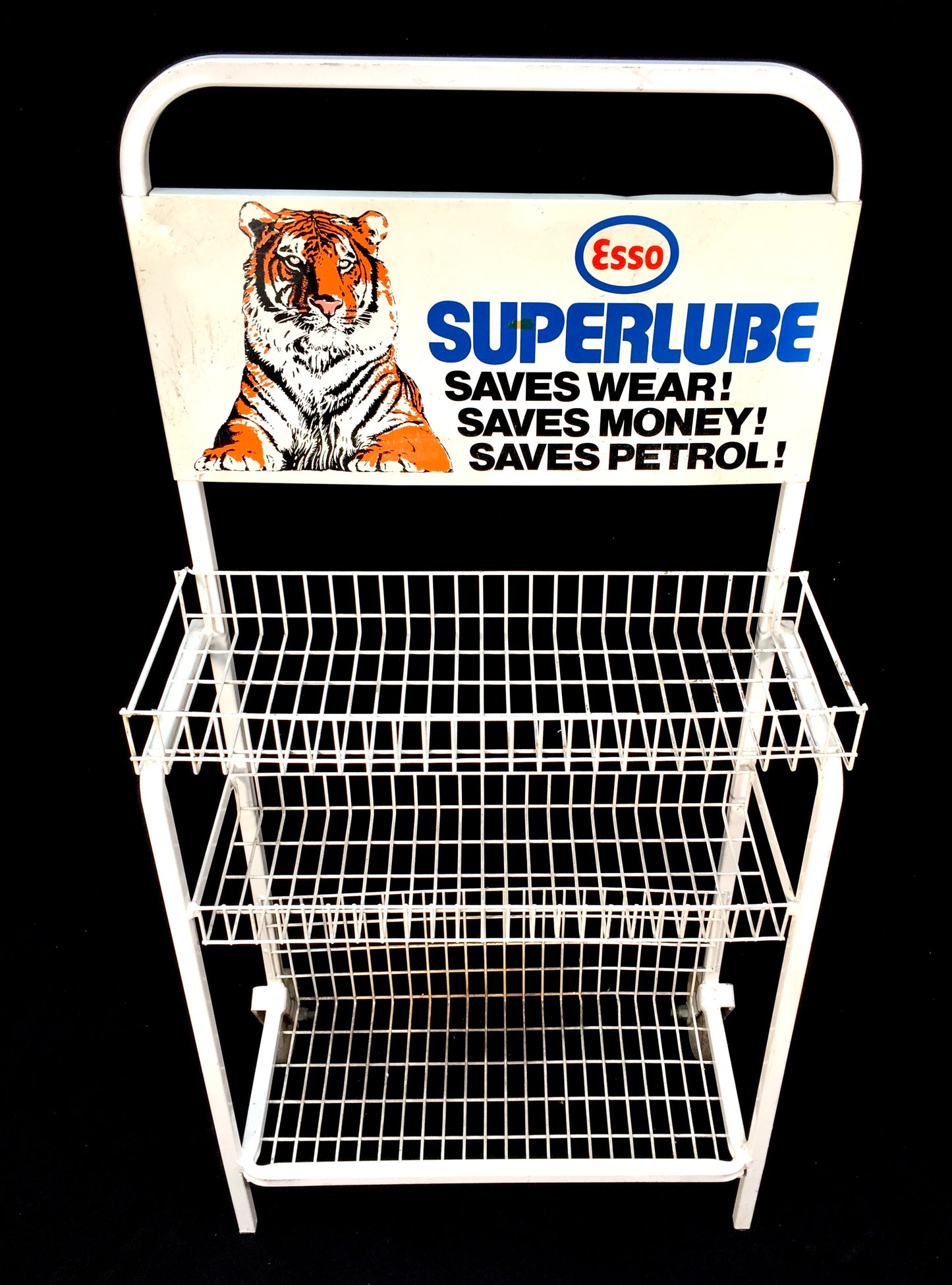 Antique Advertising - Vintage Esso Motor Oil Garage Display Shelf Stand / Sign