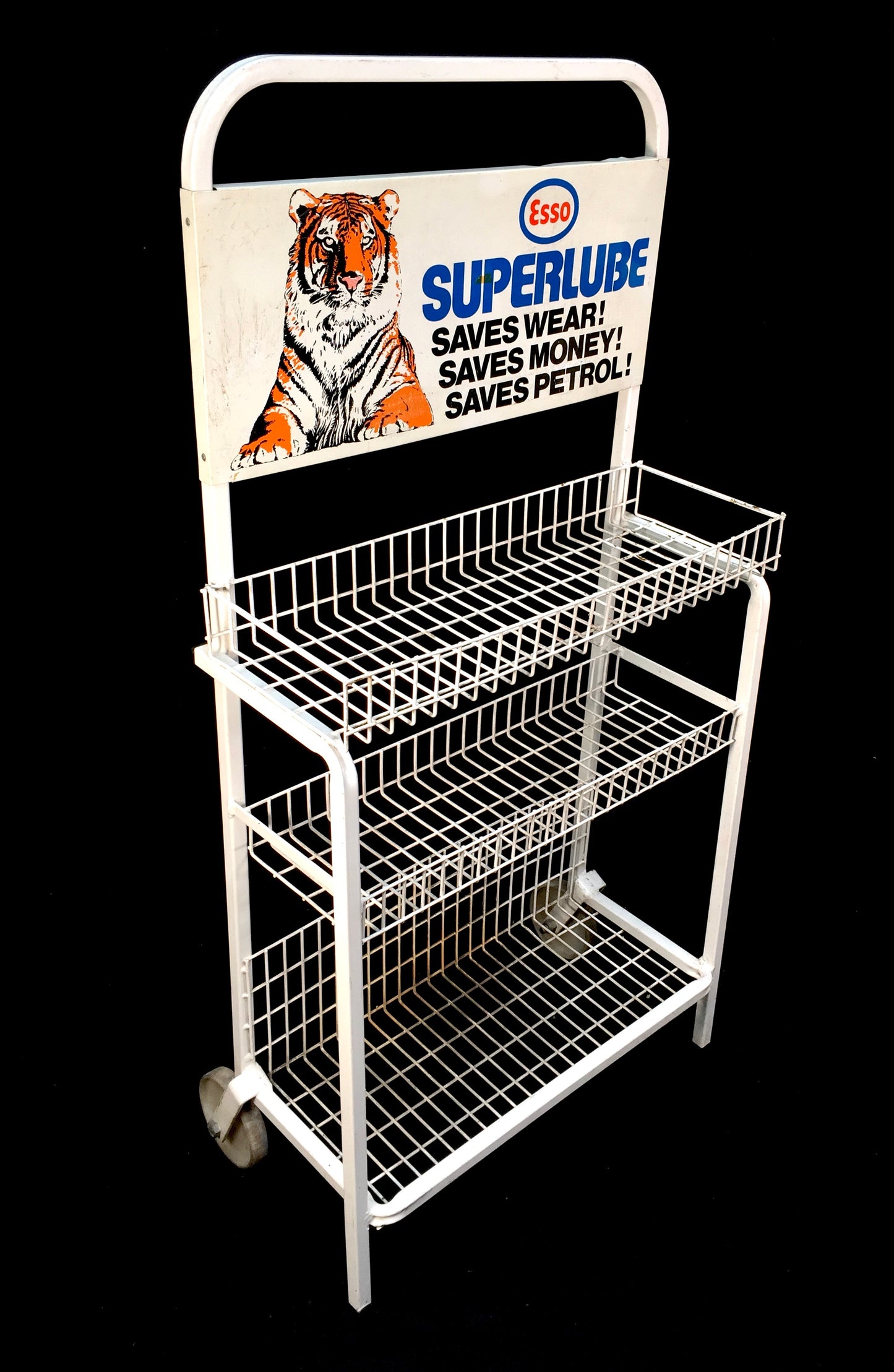 Antique Advertising - Vintage Esso Motor Oil Garage Display Shelf Stand / Sign