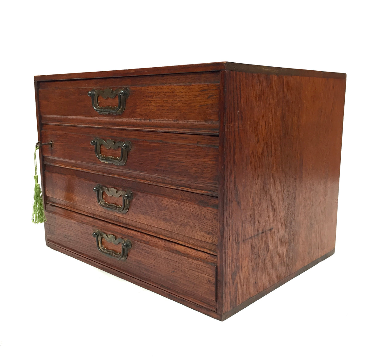 Antique Tabletop Wooden Oak Chest of Drawers Filing Storage Box Cabinet with Key