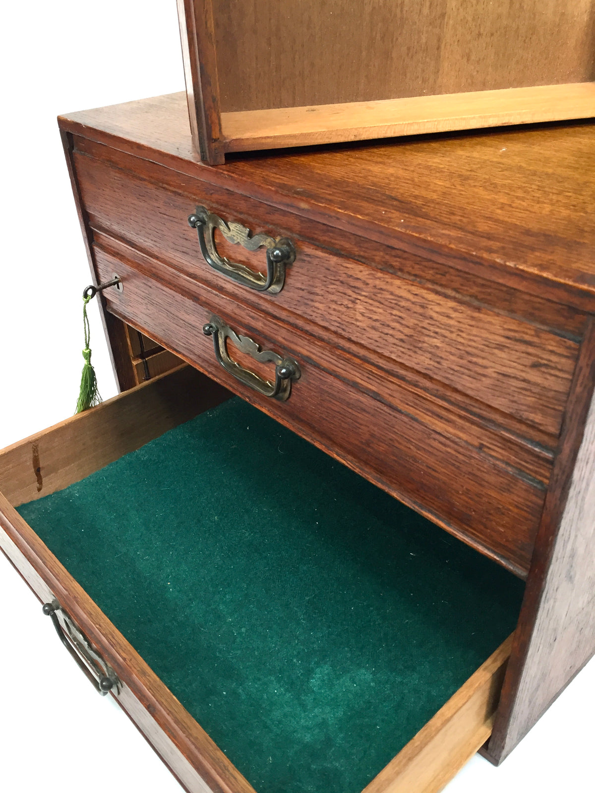 Antique Tabletop Wooden Oak Chest of Drawers Filing Storage Box Cabinet with Key
