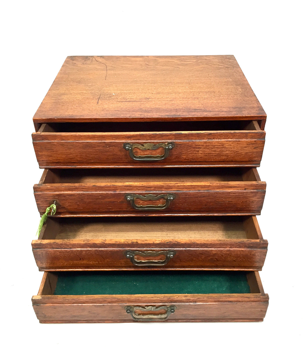 Antique Tabletop Wooden Oak Chest of Drawers Filing Storage Box Cabinet with Key