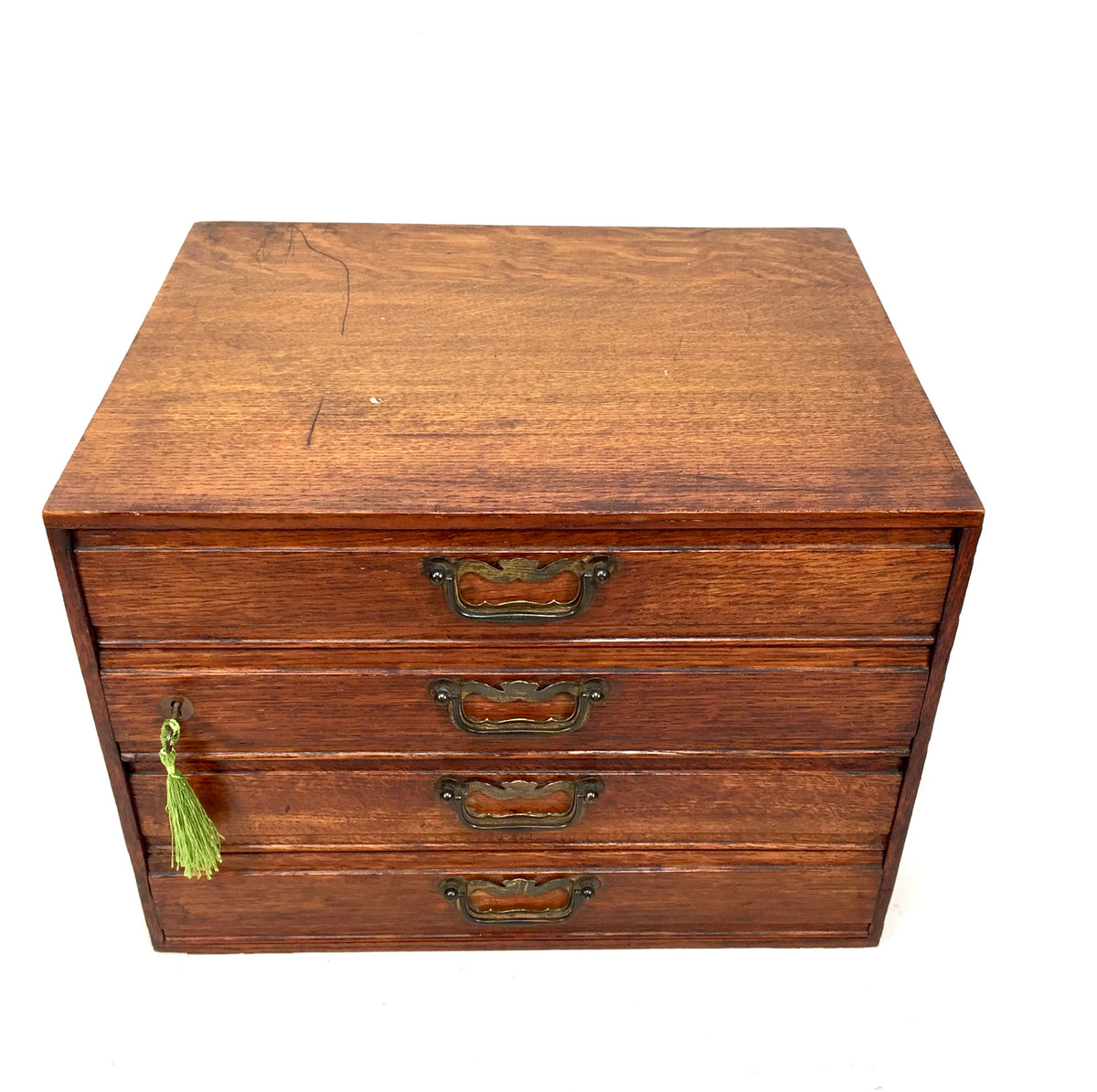 Antique Tabletop Wooden Oak Chest of Drawers Filing Storage Box Cabinet with Key