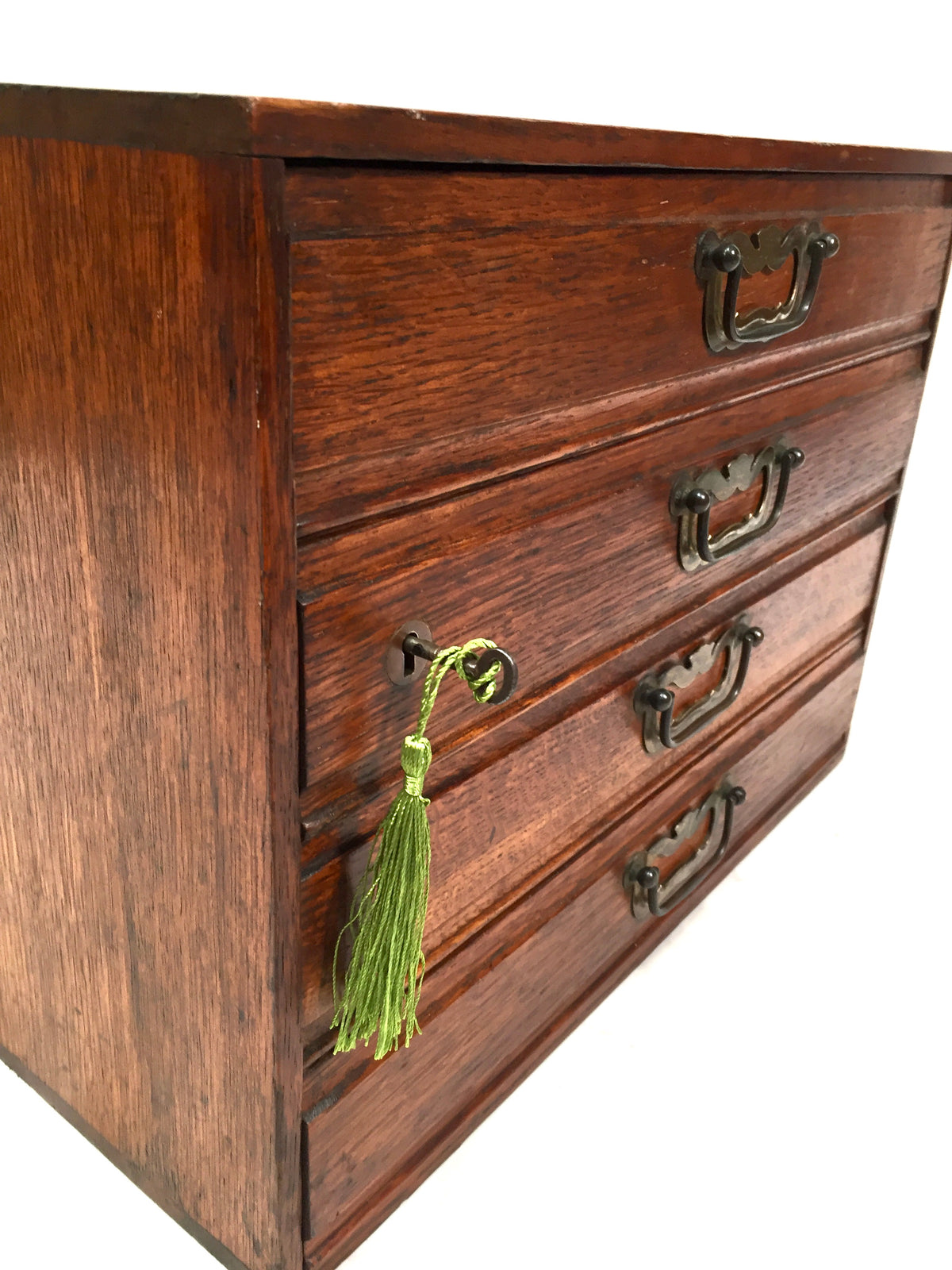 Antique Tabletop Wooden Oak Chest of Drawers Filing Storage Box Cabinet with Key