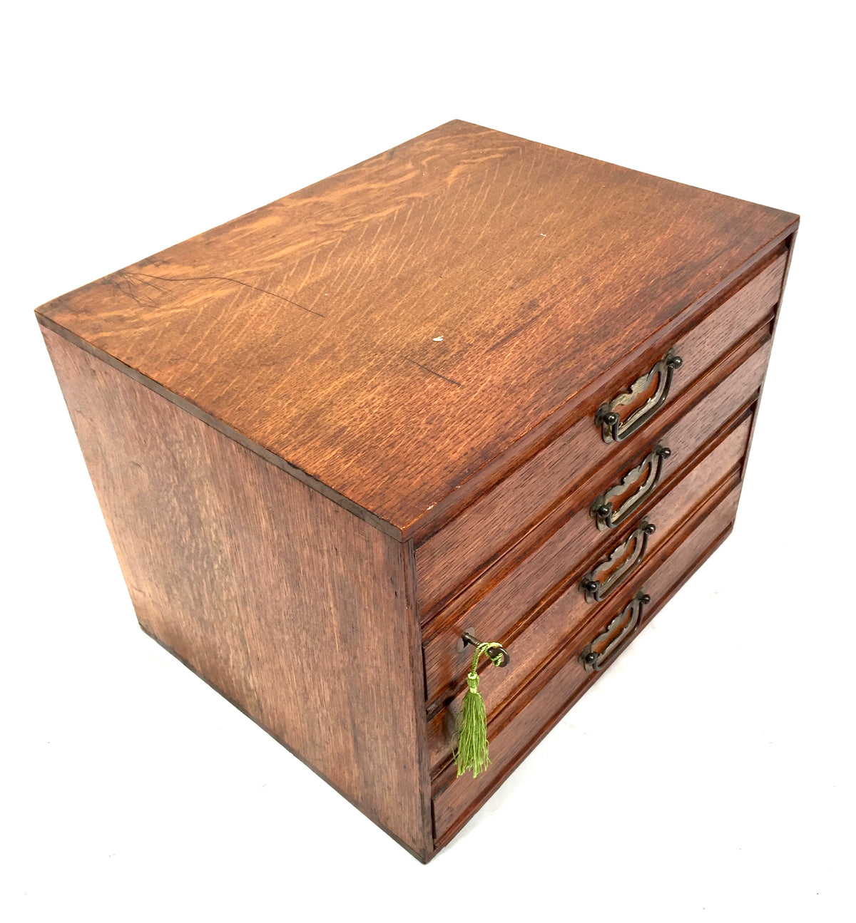 Antique Tabletop Wooden Oak Chest of Drawers Filing Storage Box Cabinet with Key