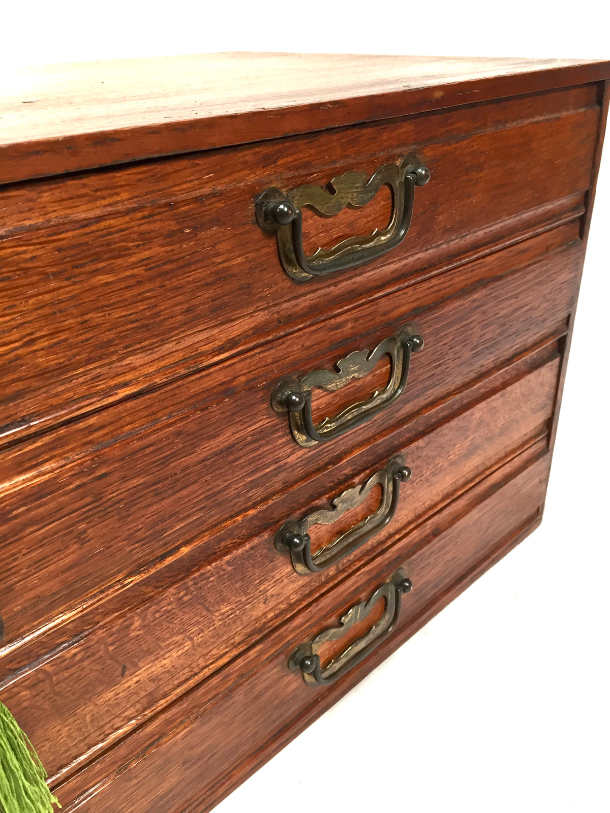 Antique Tabletop Wooden Oak Chest of Drawers Filing Storage Box Cabinet with Key