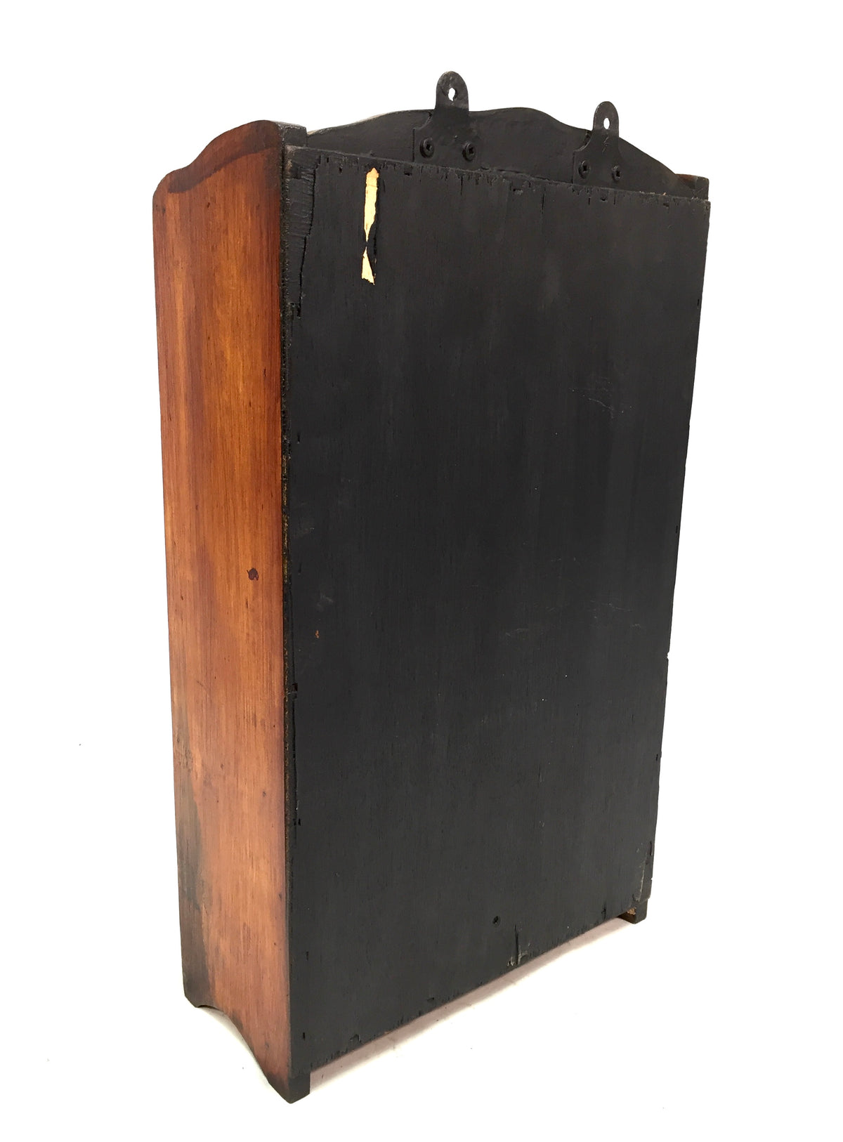 Antique Wall Hanging Wooden & Ceramic German Spice Cabinet Tabletop Storage Box