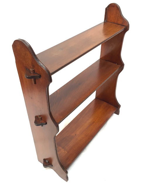 Antique Large Wooden Hand Carved Arts & Crafts Wall Hanging Peg Shelf c1930