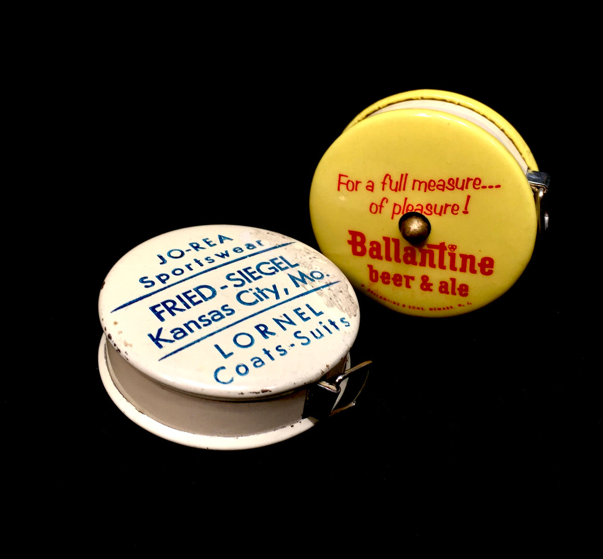 Antique Advertising Pair of Miniature American Store Promotional Tape Measures