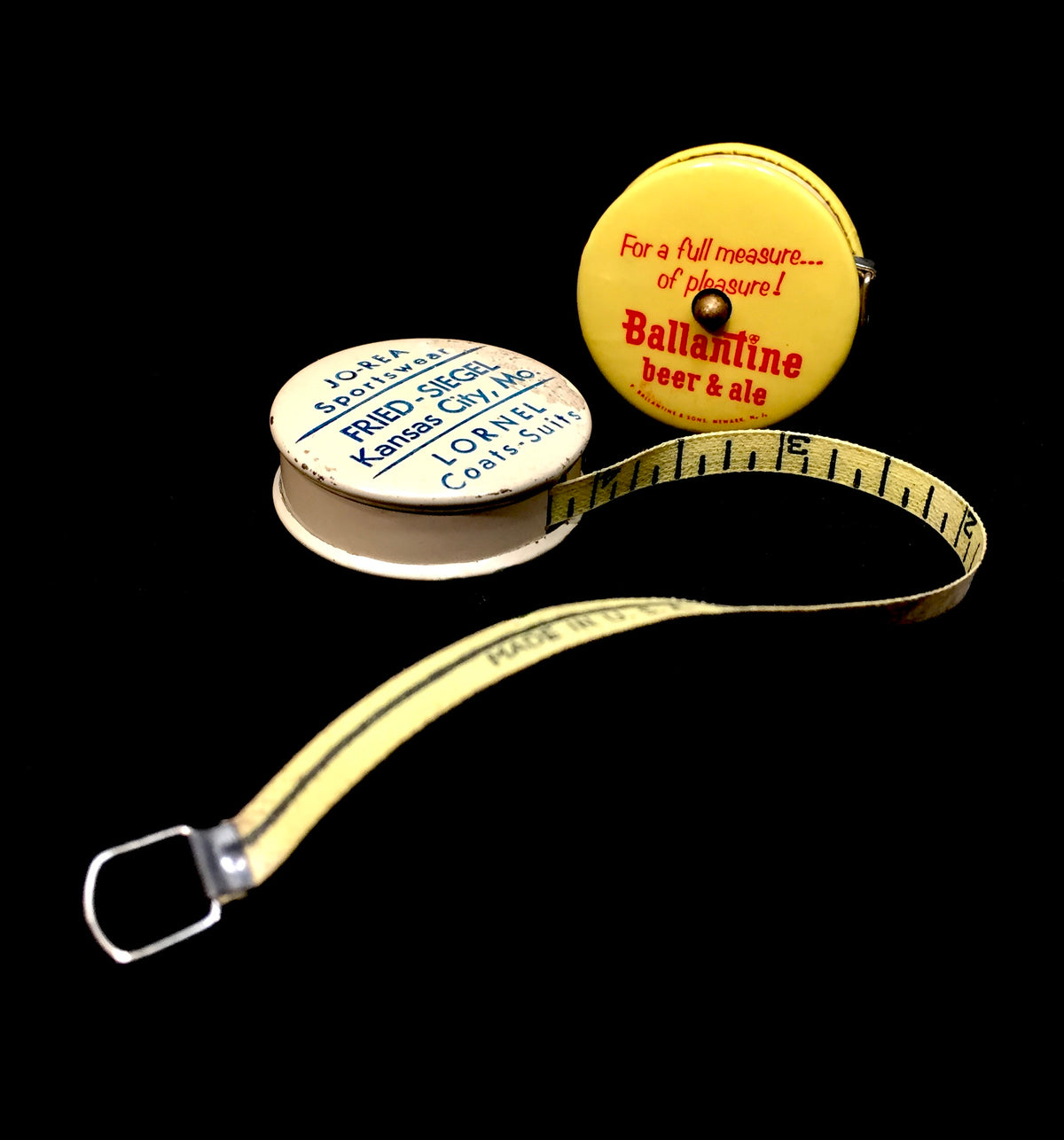 Antique Advertising Pair of Miniature American Store Promotional Tape Measures