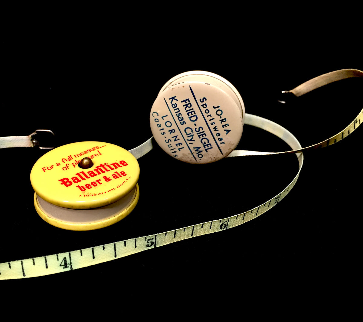 Antique Advertising Pair of Miniature American Store Promotional Tape Measures