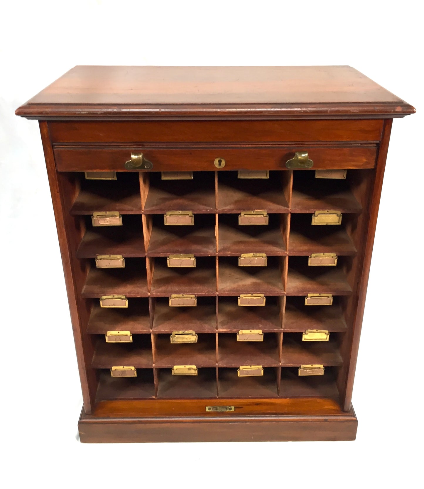 Antique Wood Tambour Fronted Cabinet / Pigeon Hole Stationery Storage Box c.1930